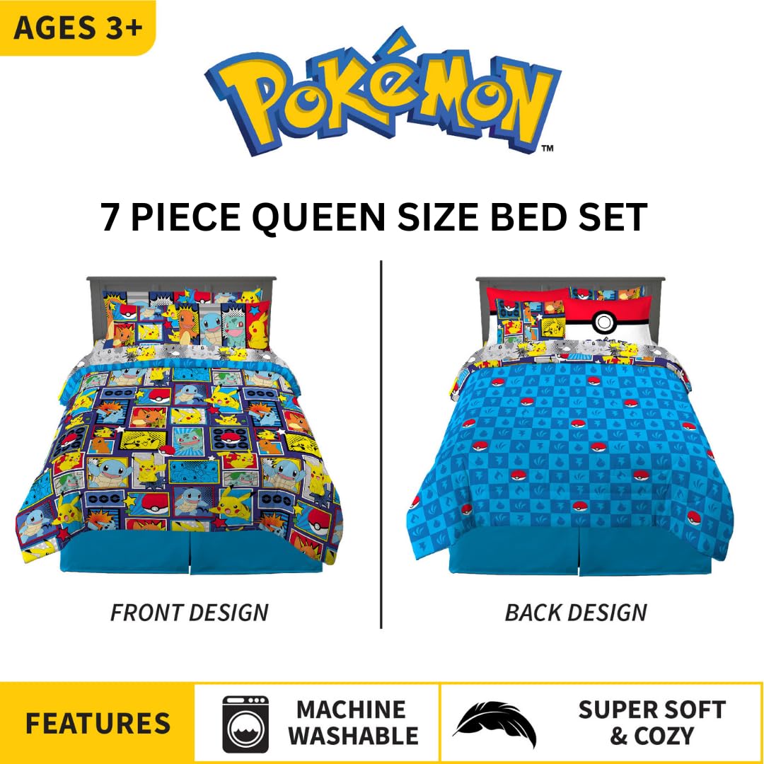 Foto 3 pulgar | Juego De Ropa De Cama Franco Pokemon Con Edredón Y Sábana, 7 Piezas, Tamaño Queen - Venta Internacional.