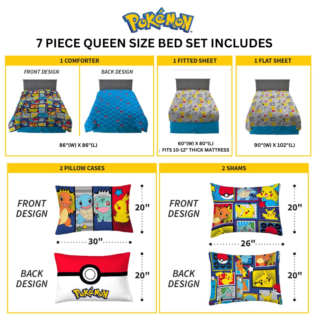 Foto 3 | Juego De Ropa De Cama Franco Pokemon Con Edredón Y Sábana, 7 Piezas, Tamaño Queen - Venta Internacional.