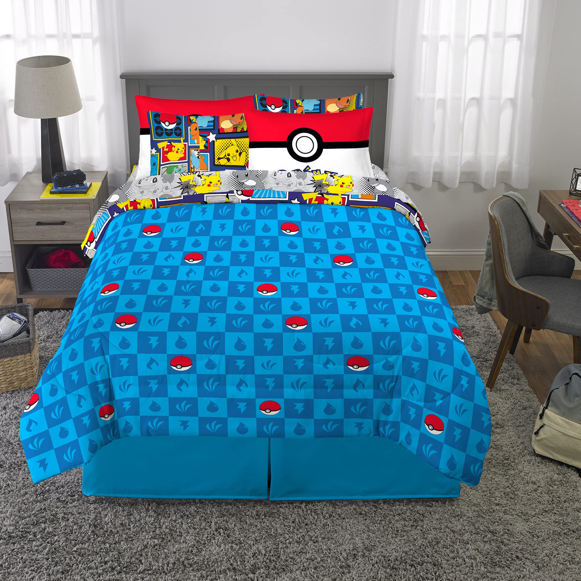 Foto 6 pulgar | Juego De Ropa De Cama Franco Pokemon Con Edredón Y Sábana, 7 Piezas, Tamaño Queen - Venta Internacional.