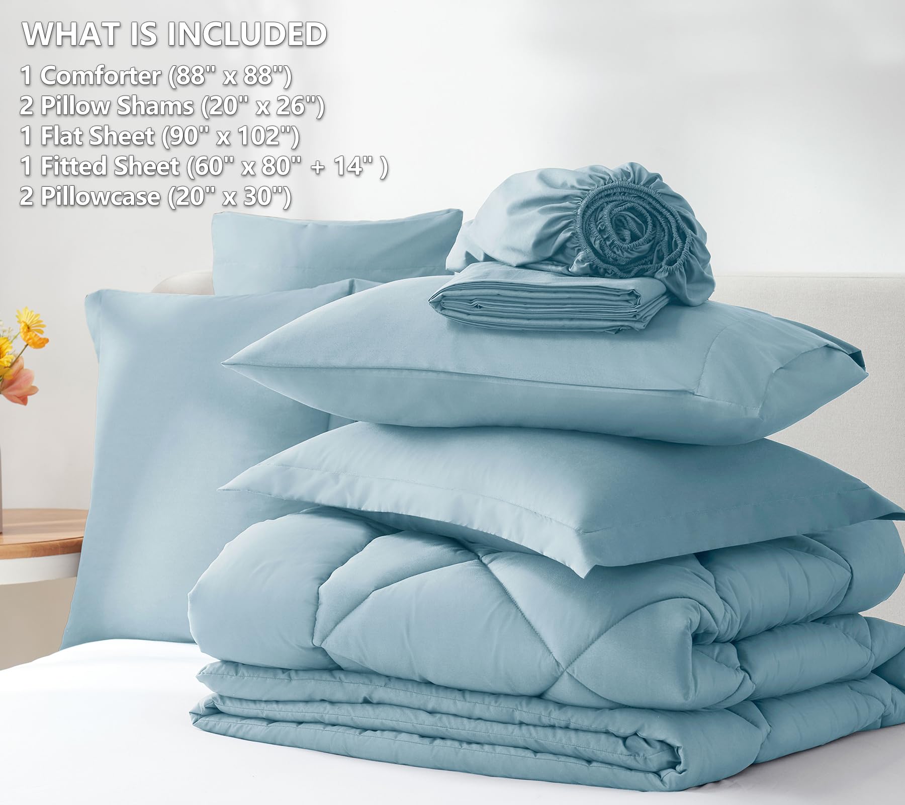 Foto 6 | Juego De Edredón Cozylux Queen, Color Azul Claro, 7 Piezas, Cama En Bolsa - Venta Internacional.