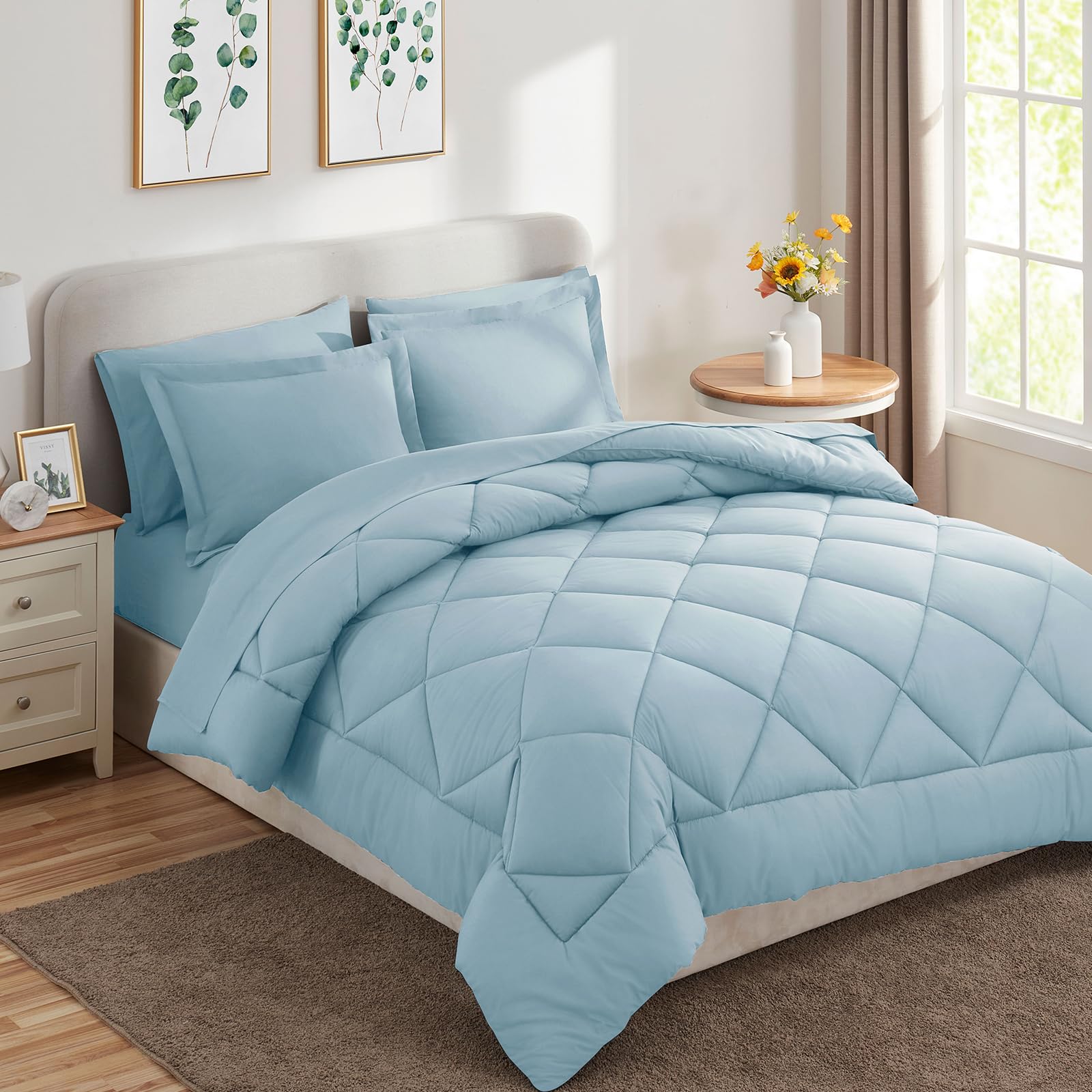 Foto 7 | Juego De Edredón Cozylux Queen, Color Azul Claro, 7 Piezas, Cama En Bolsa - Venta Internacional.
