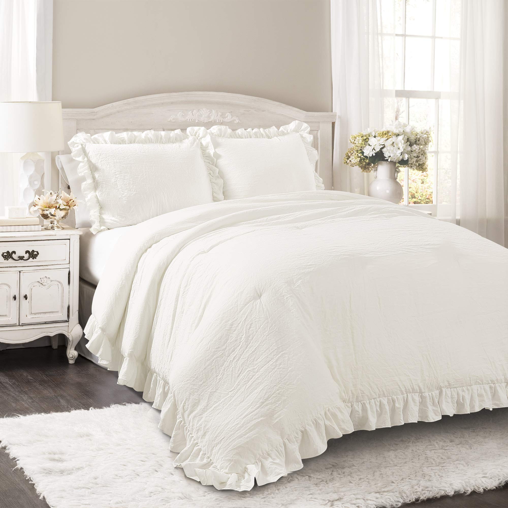 Juego De Edredón Lush Decor Reyna Ruffle De 3 Piezas, Tamaño King, Color Blanco - Venta Internacional.