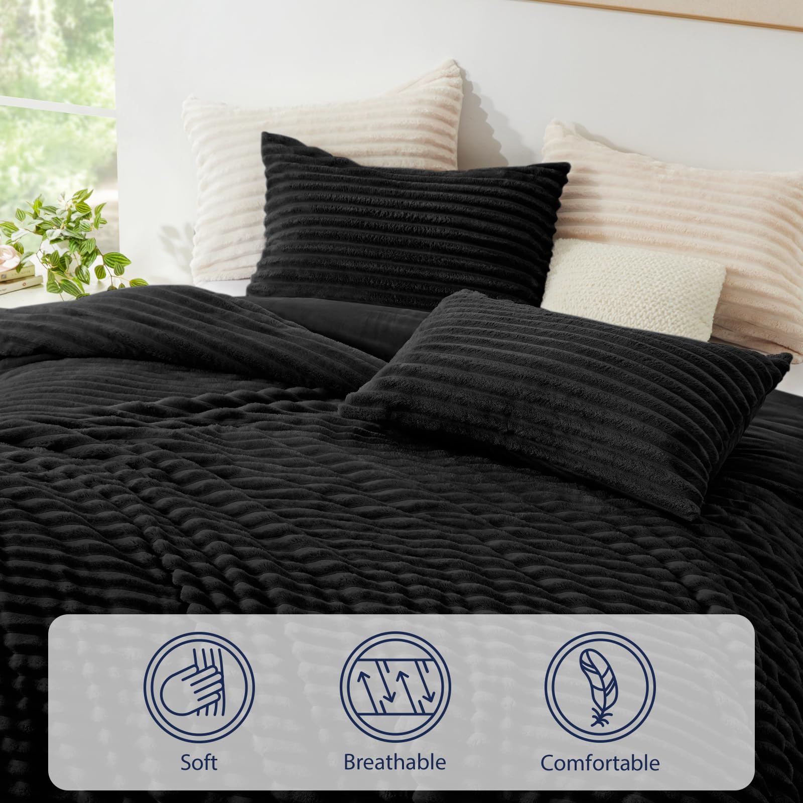 Foto 5 | Juego De Edredón Exq Home Fluffy King Size Con 2 Fundas De Almohada, Color Negro - Venta Internacional.