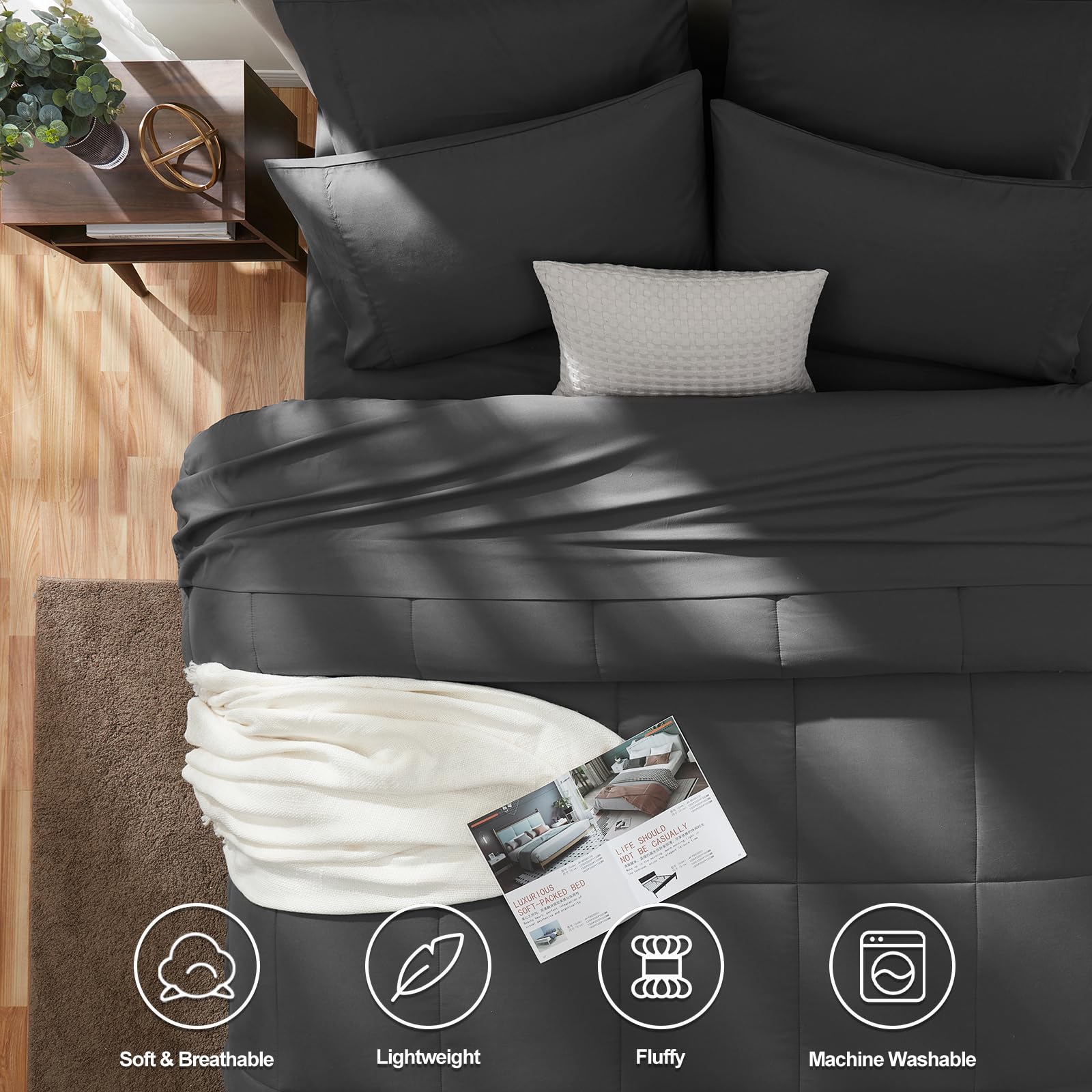 Foto 2 | Juego De Edredón Cozylux, Color Gris Oscuro, Cama King Size, 7 Piezas, En Una Bolsa - Venta Internacional.