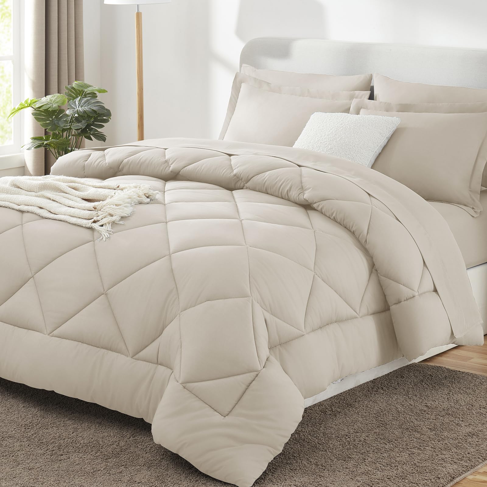 Foto 2 pulgar | Juego De Edredón Cozylux Para Cama Doble En Una Bolsa, Microfibra, Color Beige, 7 Piezas - Venta Internacional.