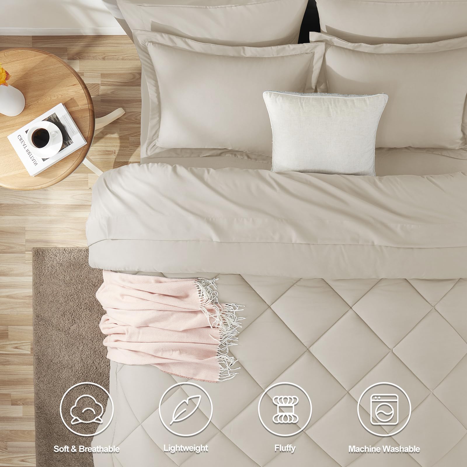 Foto 3 pulgar | Juego De Edredón Cozylux Para Cama Doble En Una Bolsa, Microfibra, Color Beige, 7 Piezas - Venta Internacional.