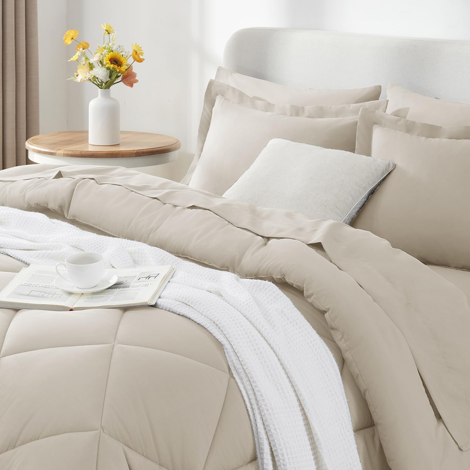 Foto 4 pulgar | Juego De Edredón Cozylux Para Cama Doble En Una Bolsa, Microfibra, Color Beige, 7 Piezas - Venta Internacional.