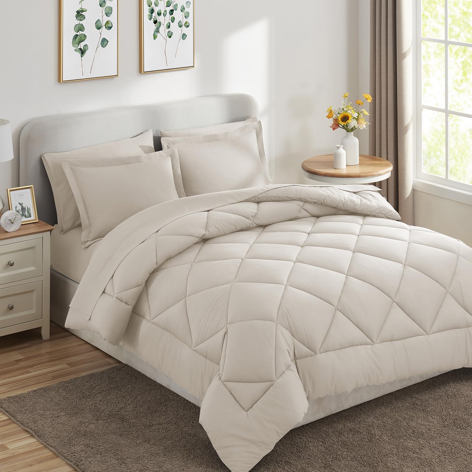Foto 5 pulgar | Juego De Edredón Cozylux Para Cama Doble En Una Bolsa, Microfibra, Color Beige, 7 Piezas - Venta Internacional.