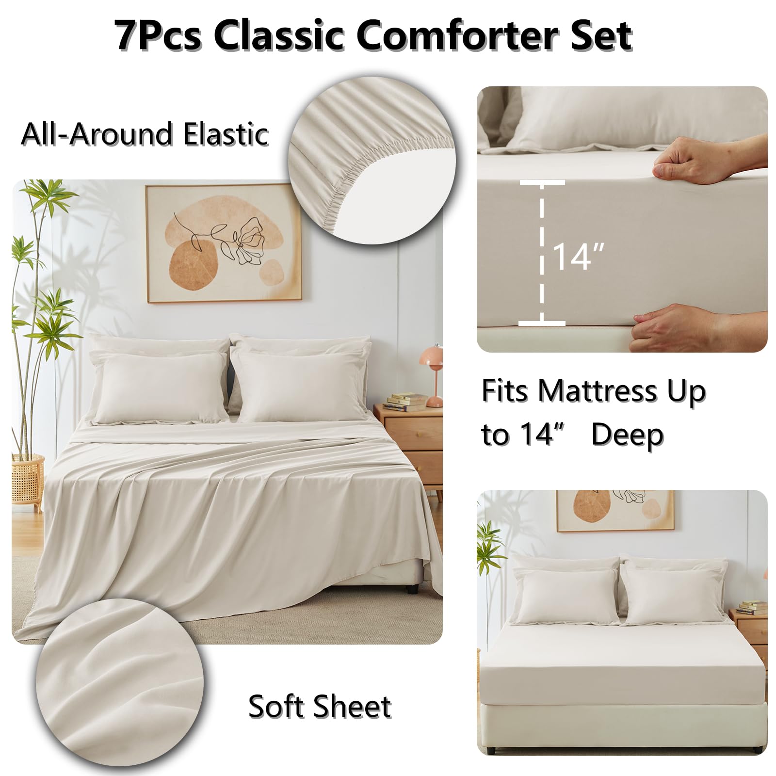 Foto 6 pulgar | Juego De Edredón Cozylux Para Cama Doble En Una Bolsa, Microfibra, Color Beige, 7 Piezas - Venta Internacional.