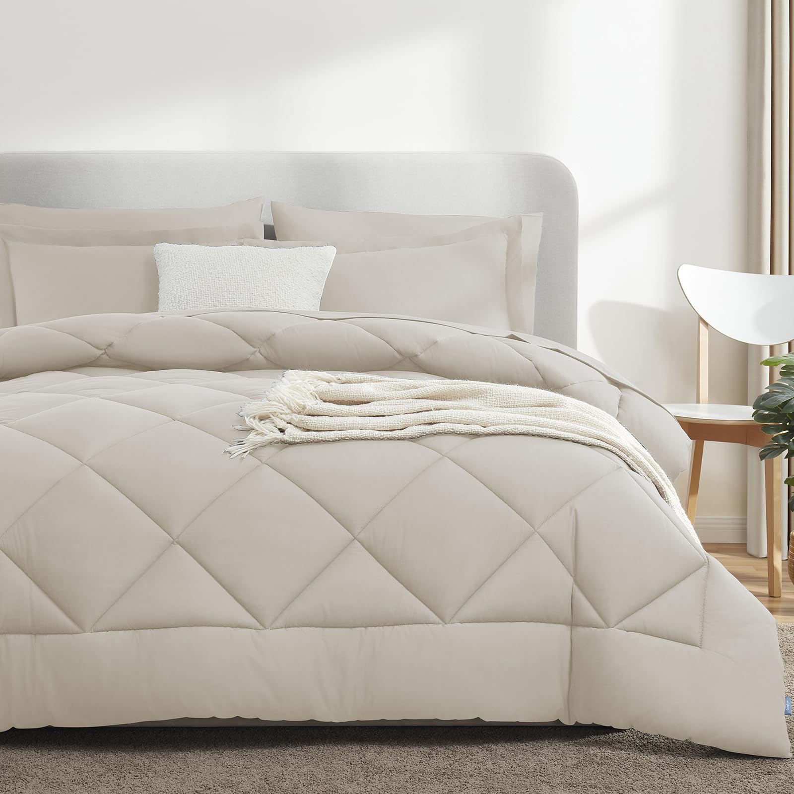 Foto 7 pulgar | Juego De Edredón Cozylux Para Cama Doble En Una Bolsa, Microfibra, Color Beige, 7 Piezas - Venta Internacional.