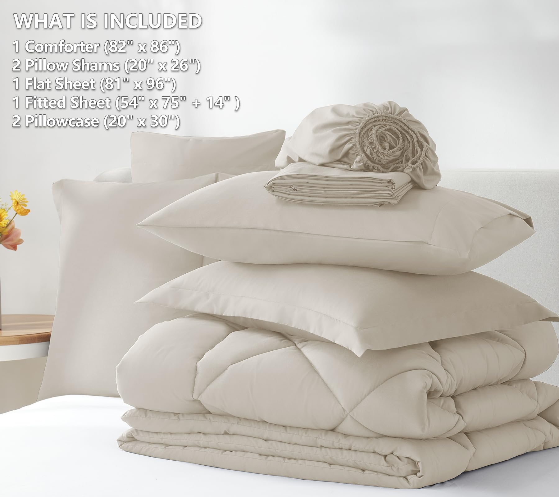 Foto 8 pulgar | Juego De Edredón Cozylux Para Cama Doble En Una Bolsa, Microfibra, Color Beige, 7 Piezas - Venta Internacional.