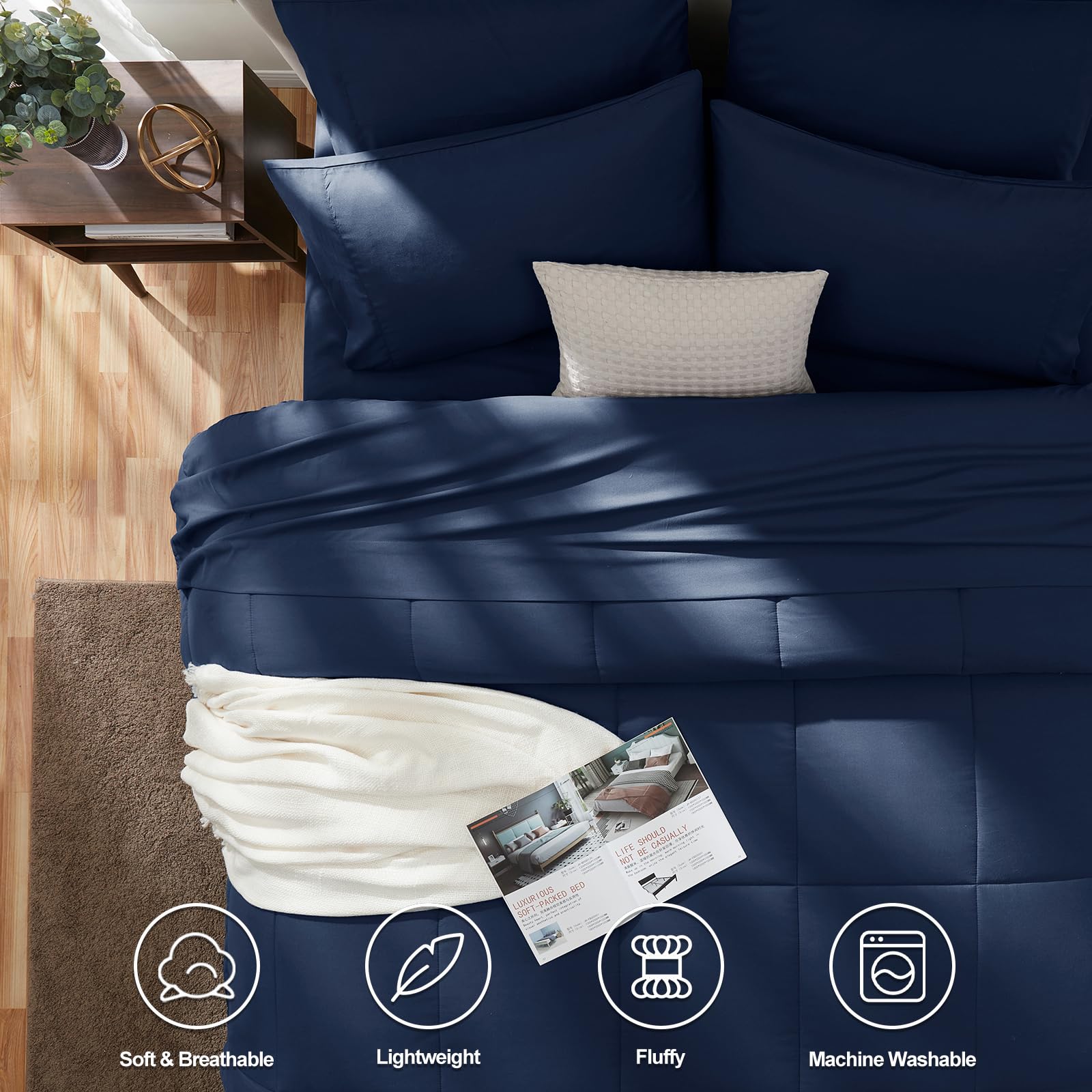 Foto 3 pulgar | Edredón King Size con Fundas de Almohada CozyLux Azul 7 Piezas - Venta Internacional