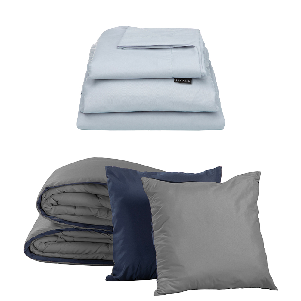 Set De Edredón Couzy Doble Vista Dicasa Color Azul Marino/gris Queen Size + Juego De  Sábanas Softy Color Platino