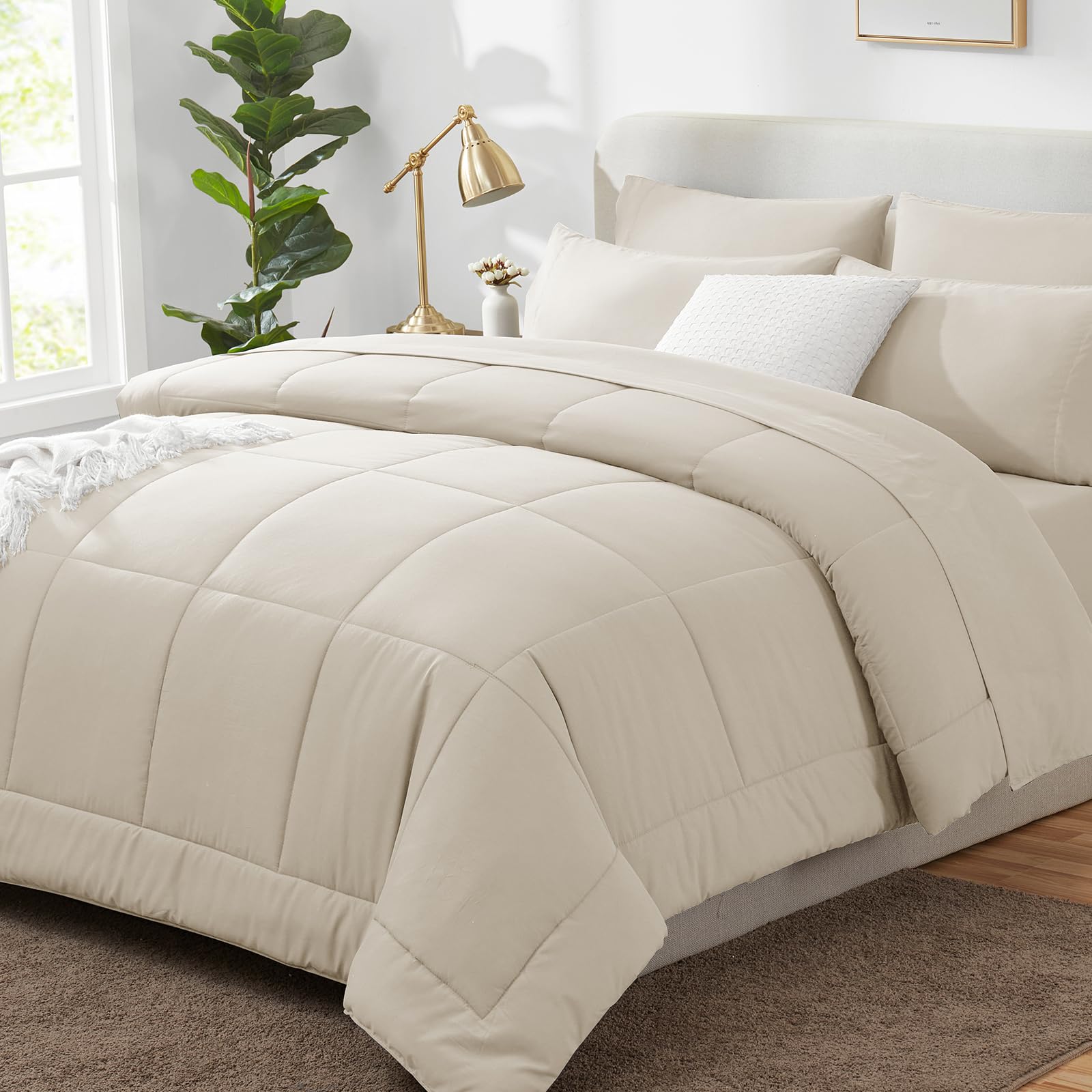 Foto 2 pulgar | Juego De Edredón Cozylux Para Cama Completa De 7 Piezas, Color Beige, En Una Bolsa - Venta Internacional.