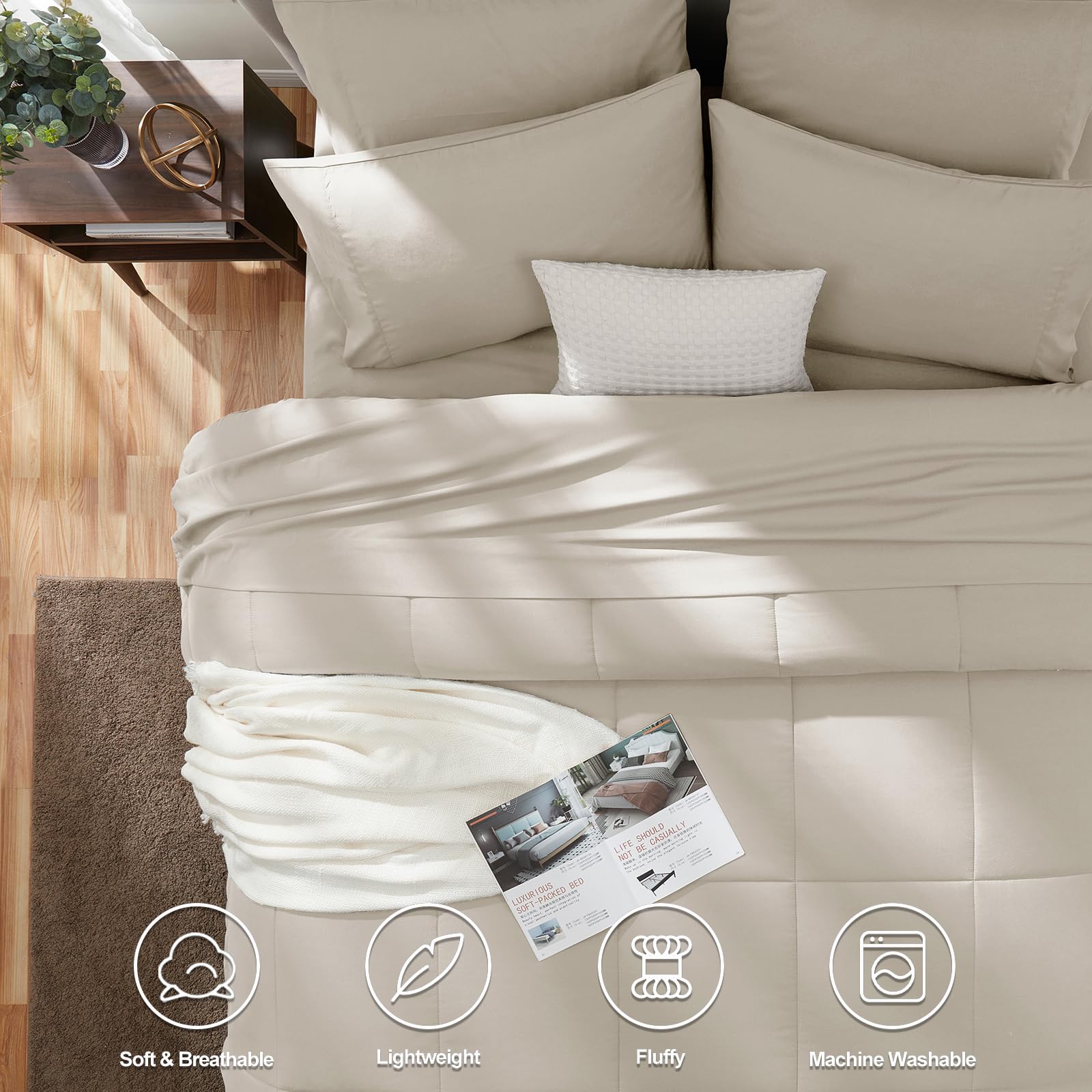 Foto 3 pulgar | Juego De Edredón Cozylux Para Cama Completa De 7 Piezas, Color Beige, En Una Bolsa - Venta Internacional.