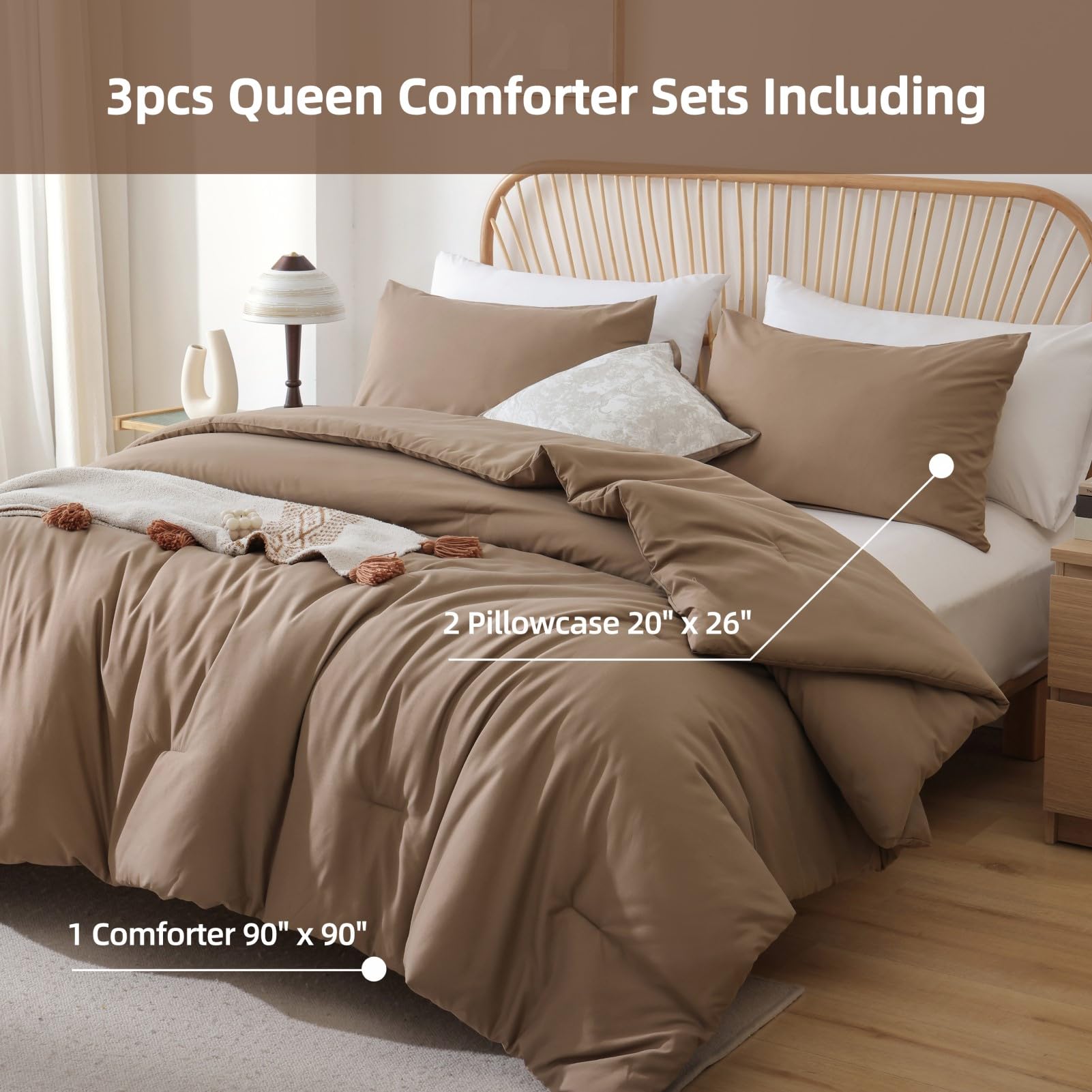 Foto 4 pulgar | Juego de Edredón Rosgonia Queen Size Marrón 3 Piezas - Venta Internacional