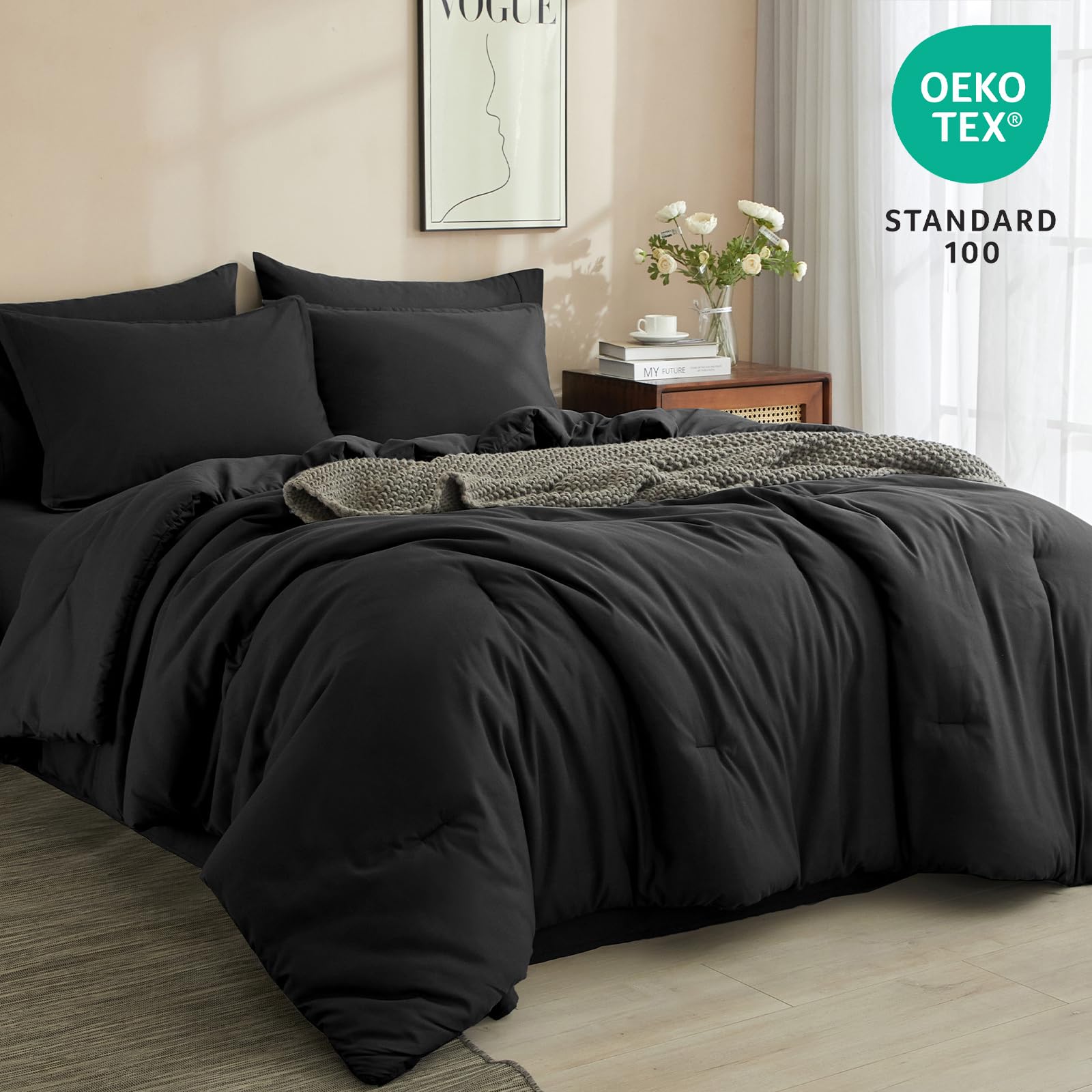 Foto 2 | Edredón Queen Size con Sábanas PHF Negro 7 Piezas - Venta Internacional