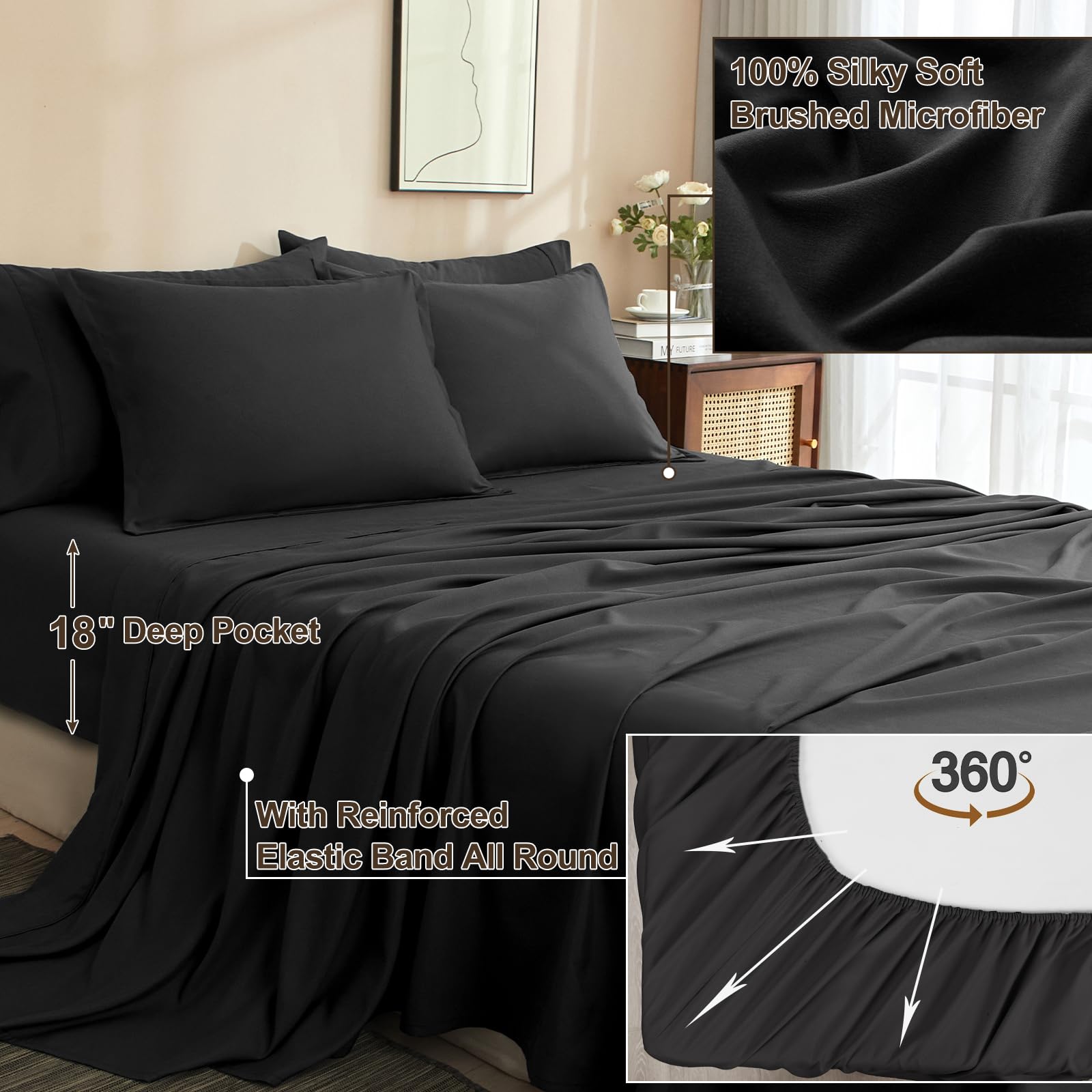Foto 4 | Edredón Queen Size con Sábanas PHF Negro 7 Piezas - Venta Internacional
