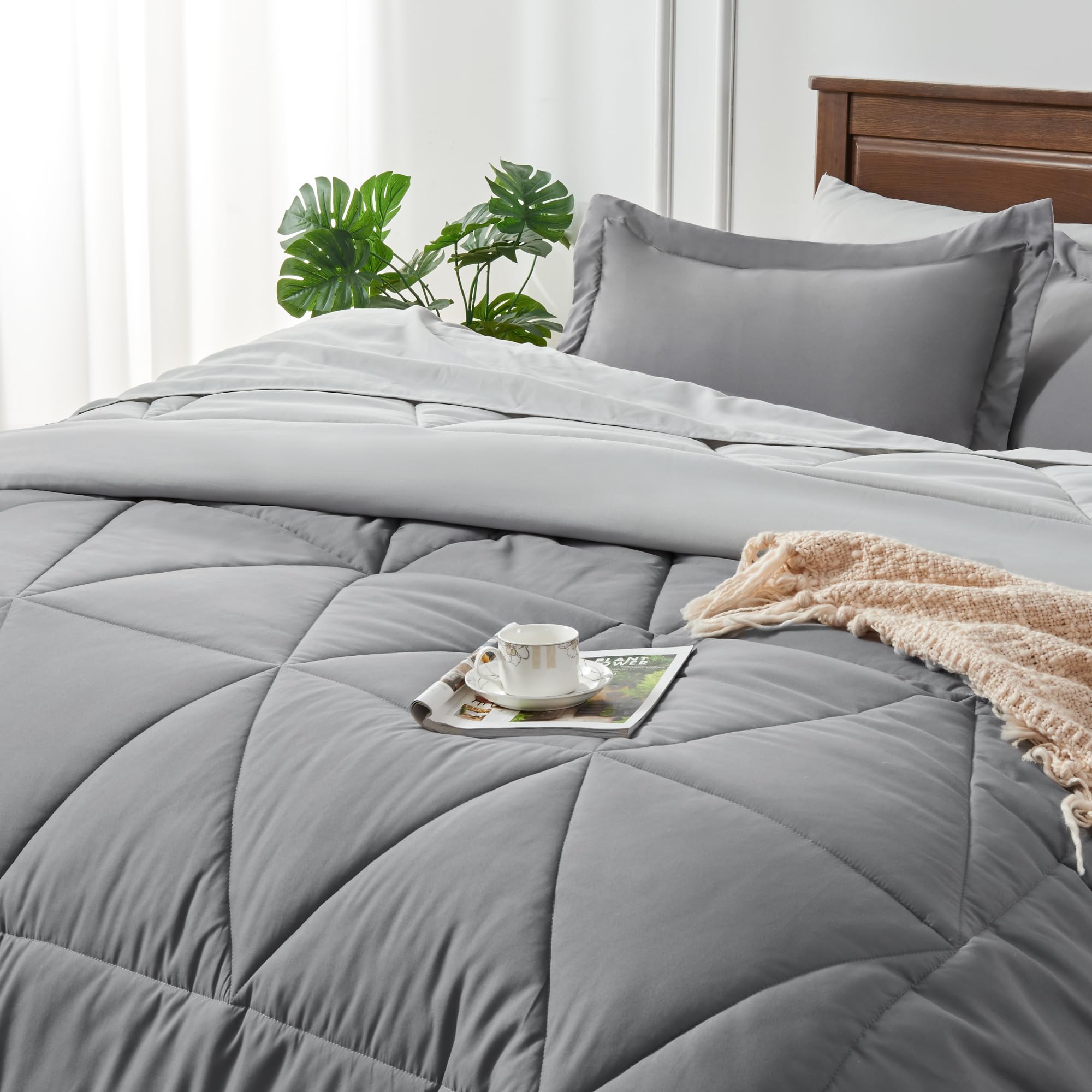 Foto 3 | Edredón Queen Size con Sábanas Bedelite Gris 7 Piezas - Venta Internacional