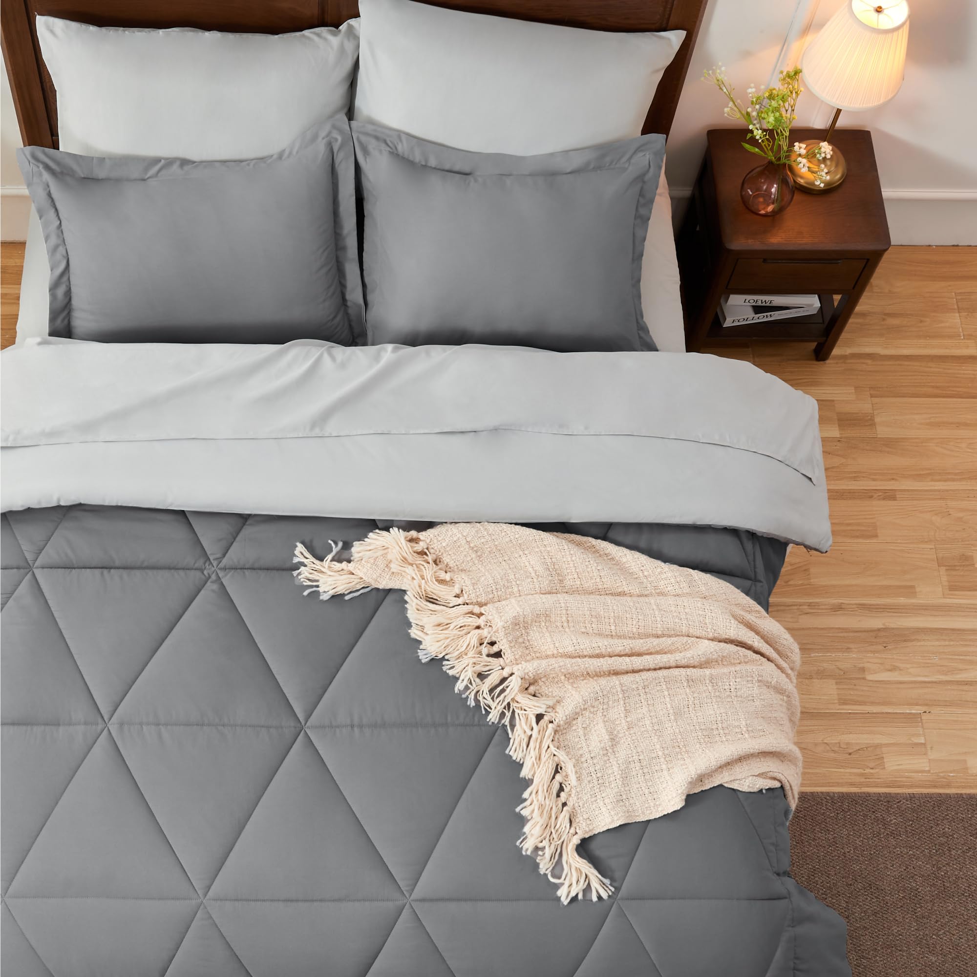 Foto 5 pulgar | Edredón Queen Size con Sábanas Bedelite Gris 7 Piezas - Venta Internacional