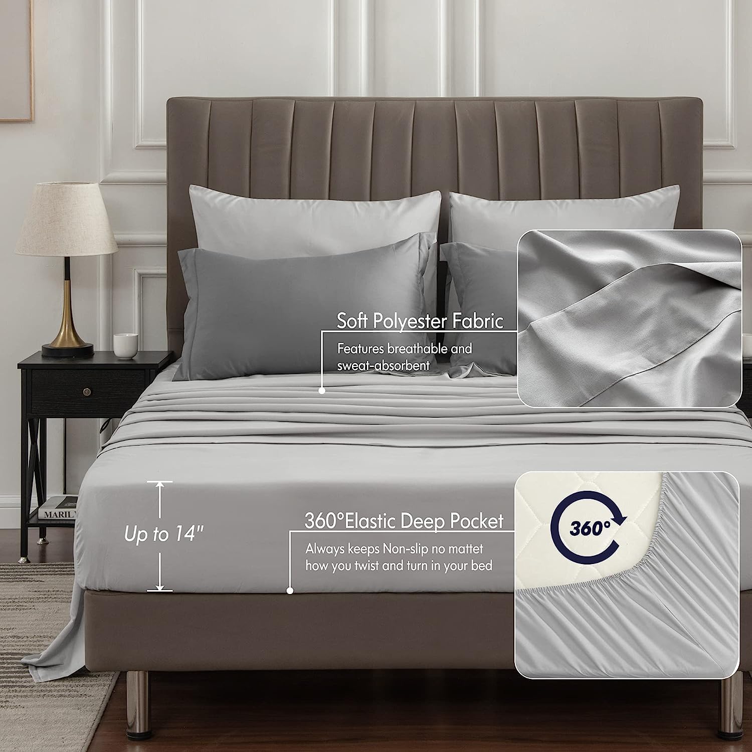 Foto 5 | Edredón Queen Size con Sábanas Bedelite Gris 7 Piezas - Venta Internacional