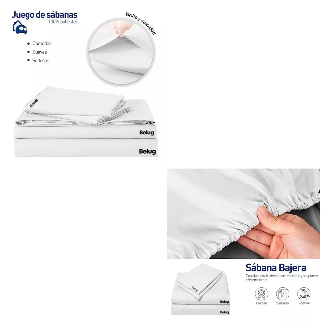 Foto 3 pulgar | Juego De Sabanas Individuales 100% Poliéster Microfibra 3 Pz, Belug Color Blanco