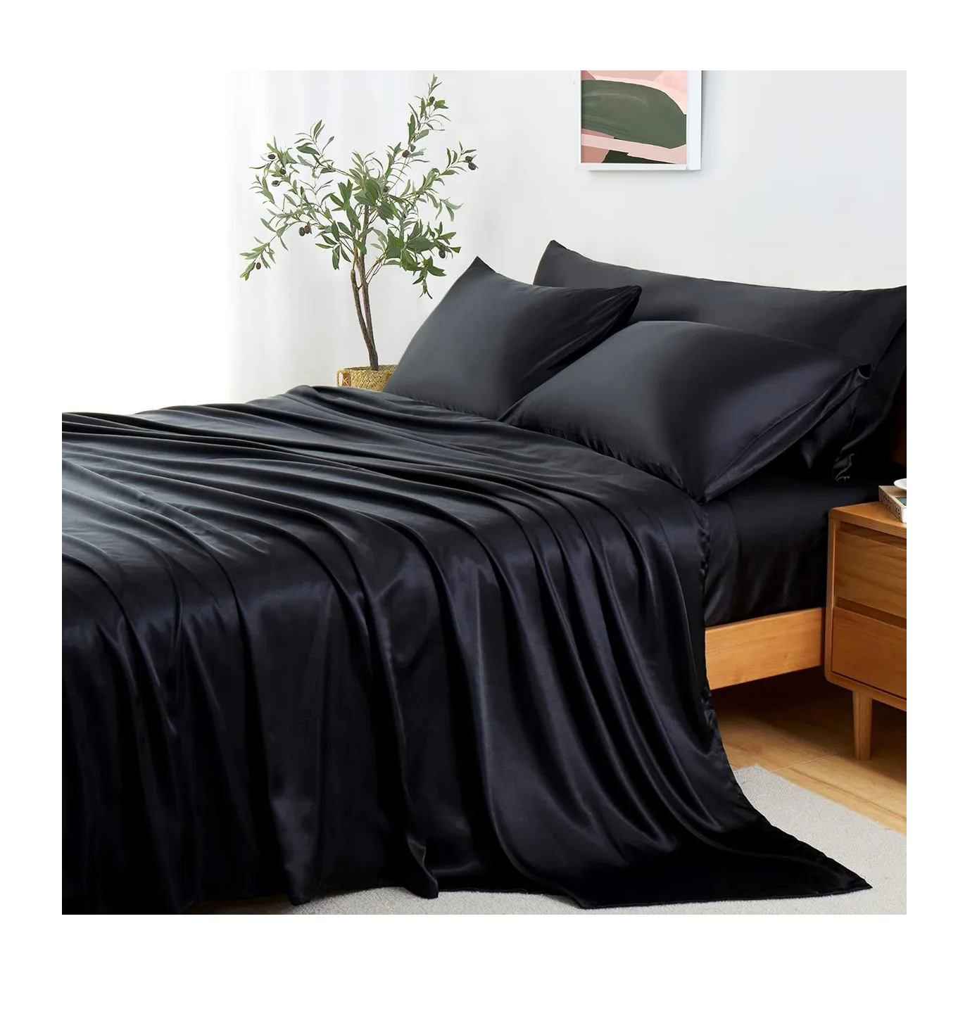 Foto 3 pulgar | Sabana Lujosa De Satin King Size Negro