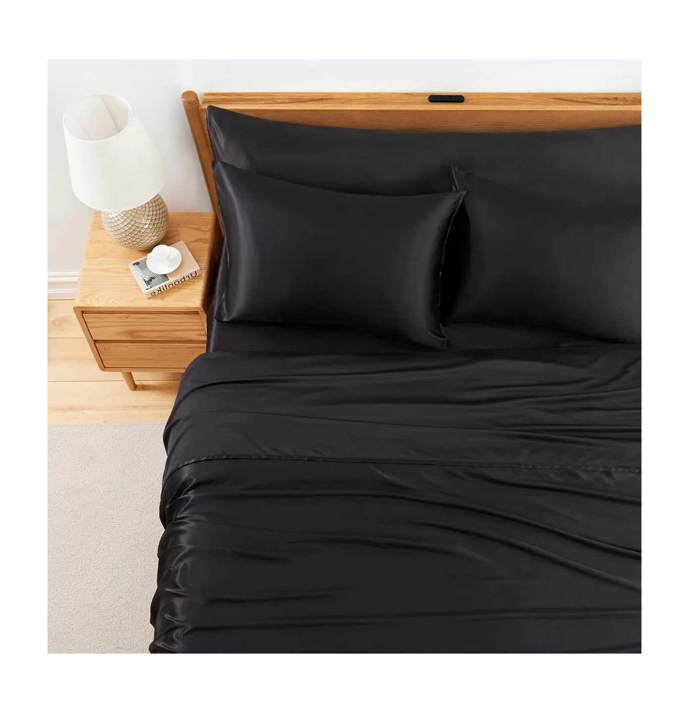 Foto 4 pulgar | Sabana Lujosa De Satin King Size Negro