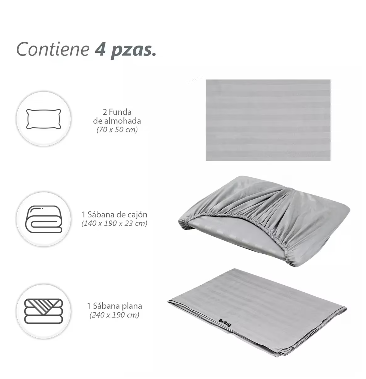 Foto 5 pulgar | Juego De Sabanas Matrimonial Egipcian Premium Belug 2,800 Hilos 4 Pzs, Gris Claro