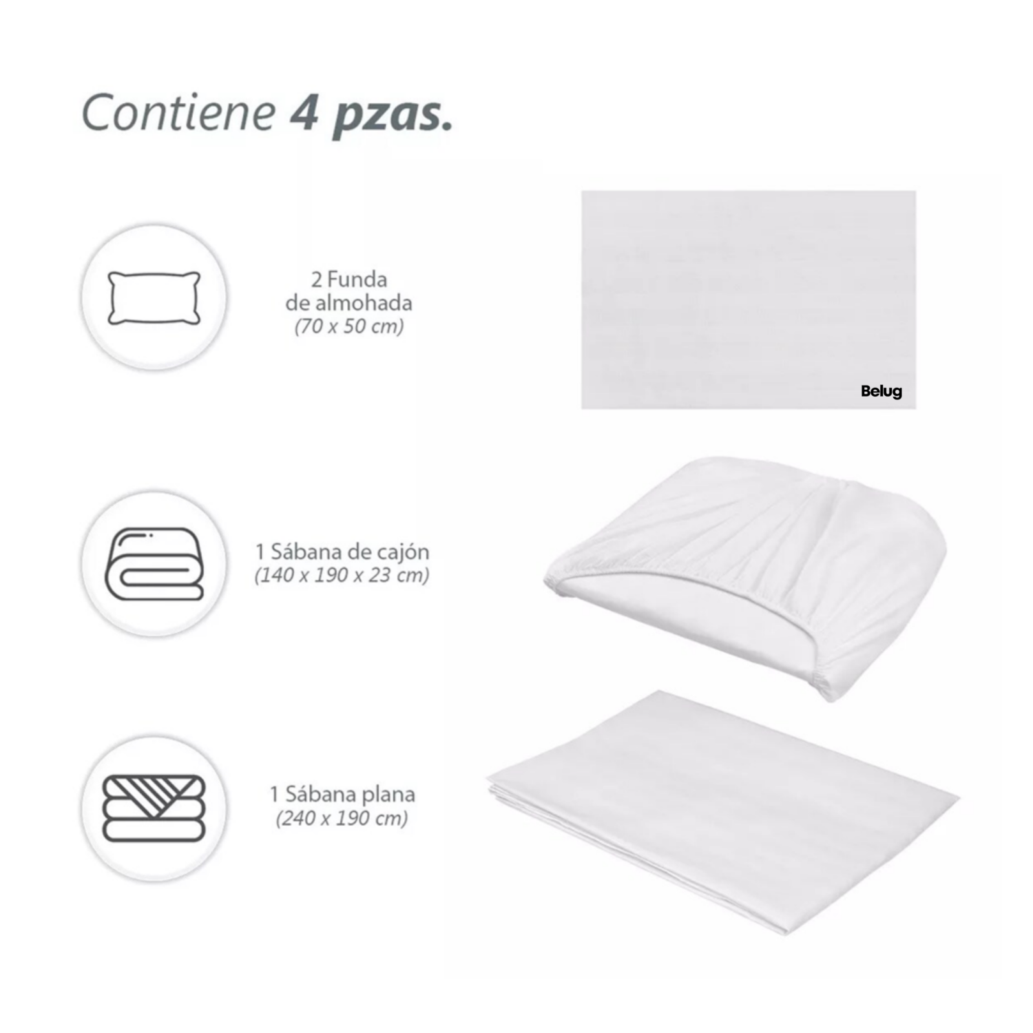 Foto 6 pulgar | Juego De Sabanas Matrimonial Egipcian Premium Belug 2,800 Hilos 4 Pzs Blanco