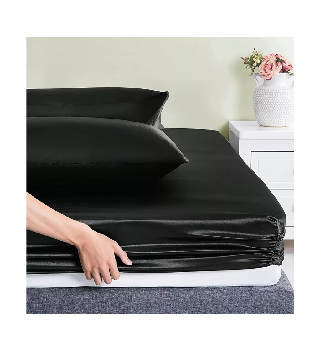 Foto 4 | Sabana Lujosa De Satin King Size Belug Negro