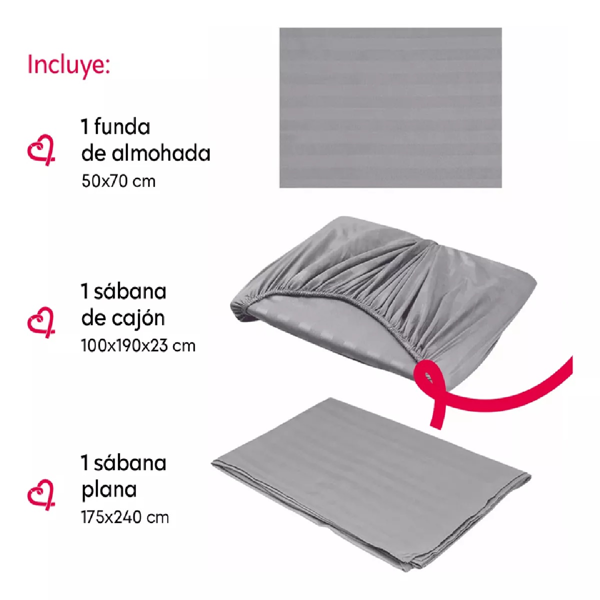 Foto 4 pulgar | Juego De Sábanas Individual Microfibra Ultra Suave Premium Gris Claro