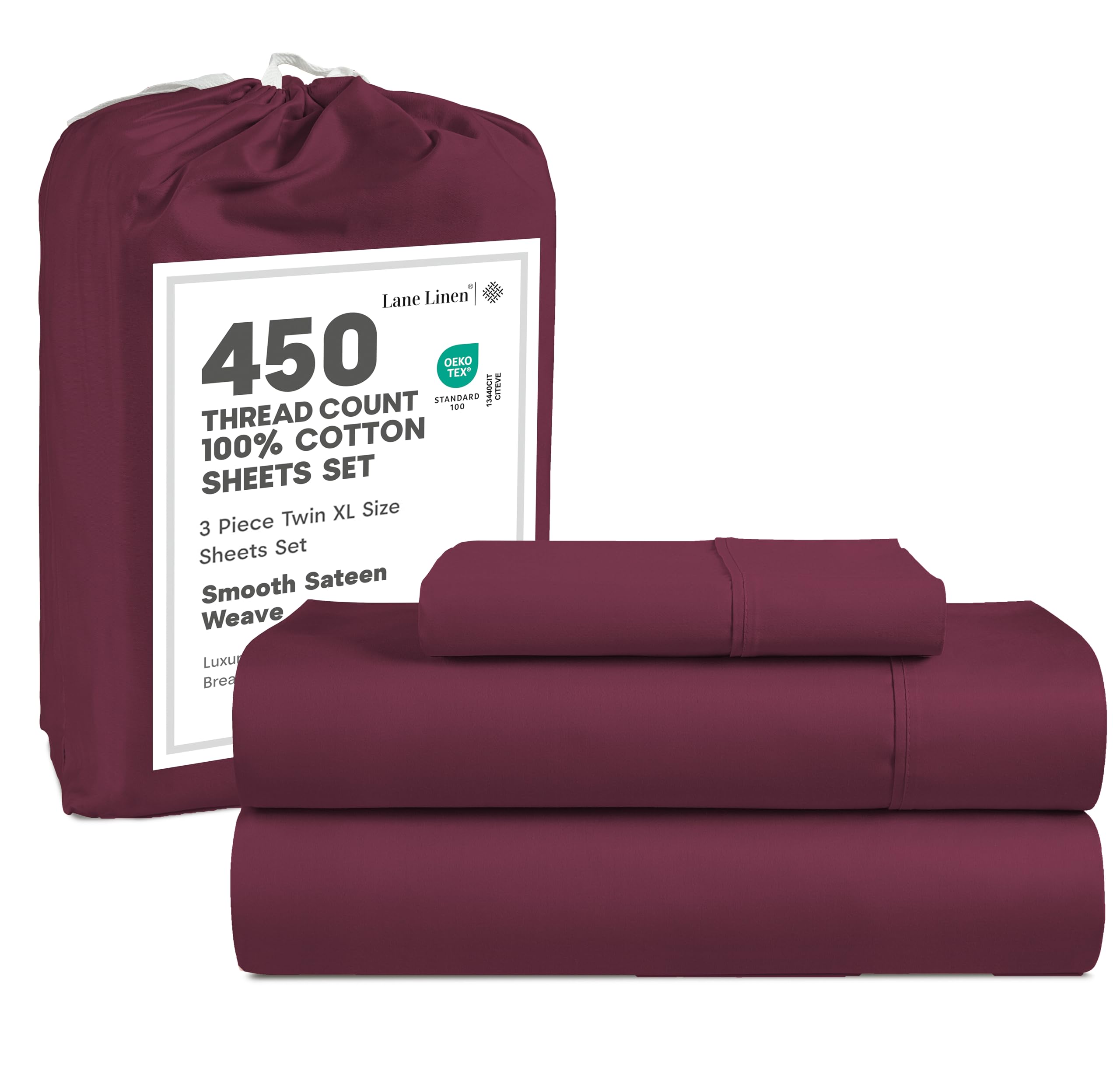 Foto 1 | Juego De Sábanas Lane Linen, 100% Algodón, 450 Hilos, Tamaño Xl, Color Vino - Venta Internacional.