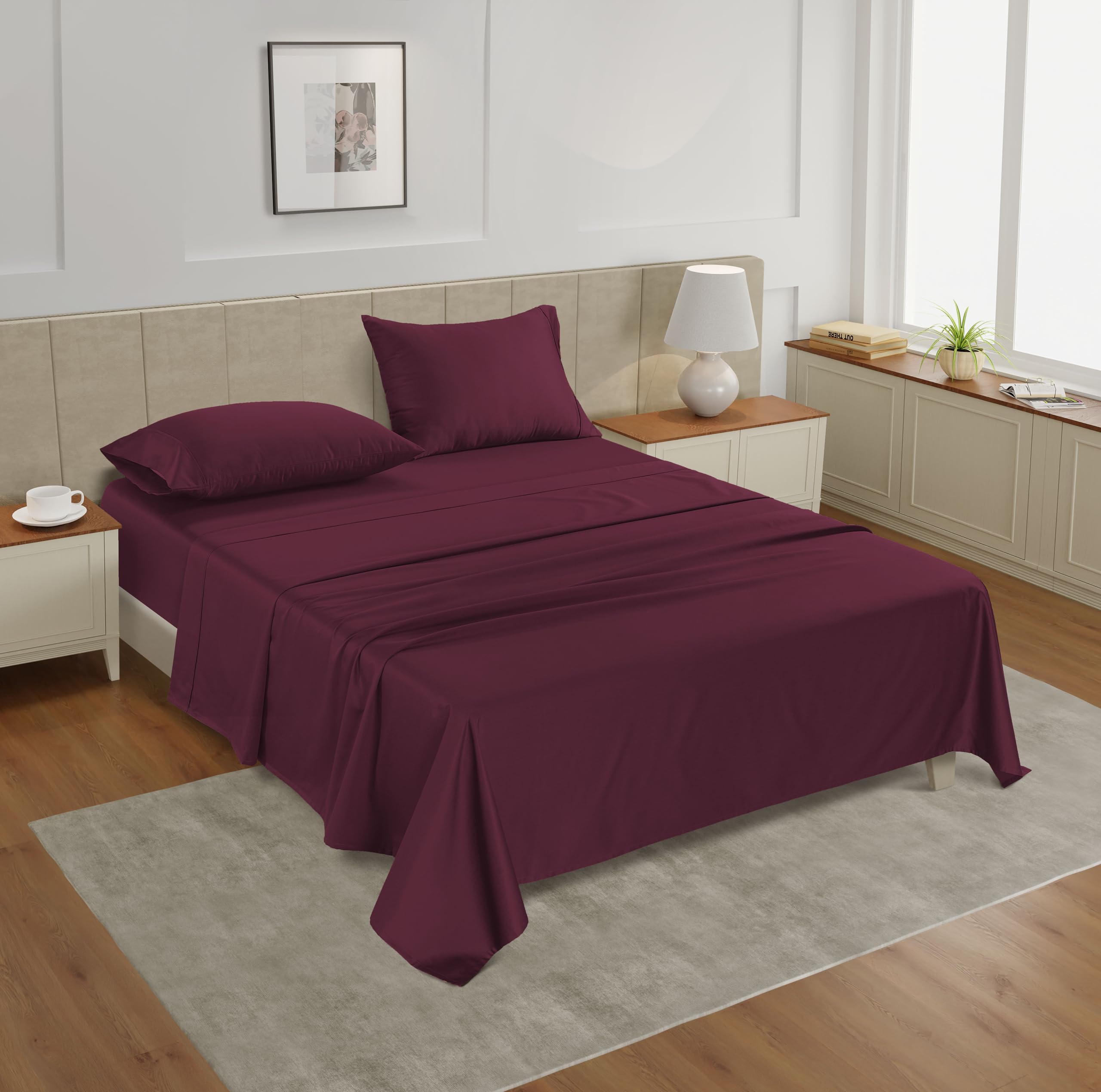 Foto 2 | Juego De Sábanas Lane Linen, 100% Algodón, 450 Hilos, Tamaño Xl, Color Vino - Venta Internacional.