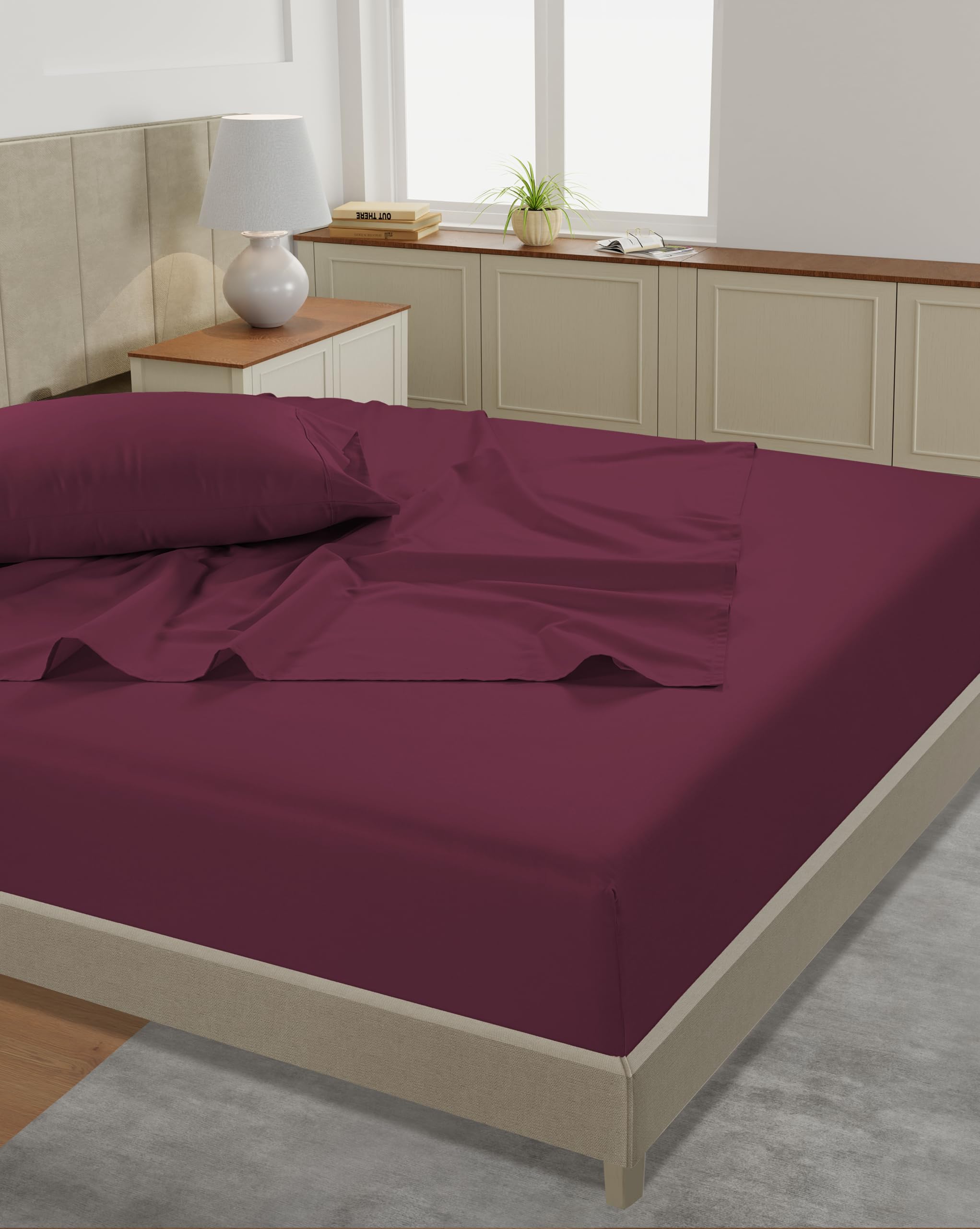 Foto 4 | Juego De Sábanas Lane Linen, 100% Algodón, 450 Hilos, Tamaño Xl, Color Vino - Venta Internacional.