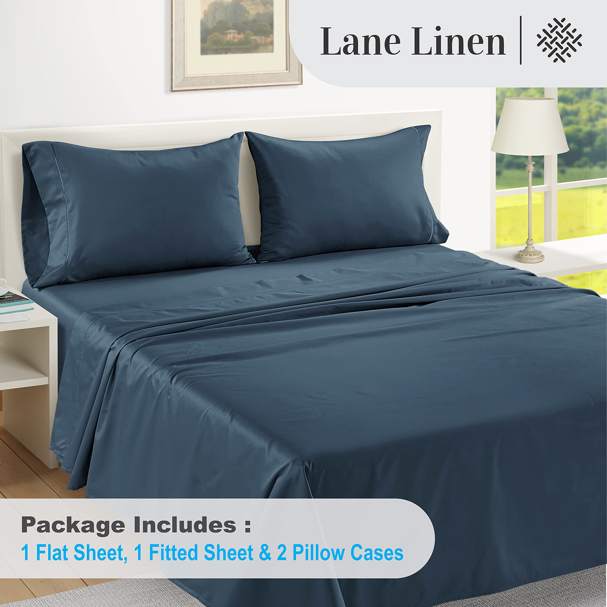 Foto 4 | Juego De Sábanas Lane Linen 100% Algodón Egipcio Queen Dark Denim - Venta Internacional.