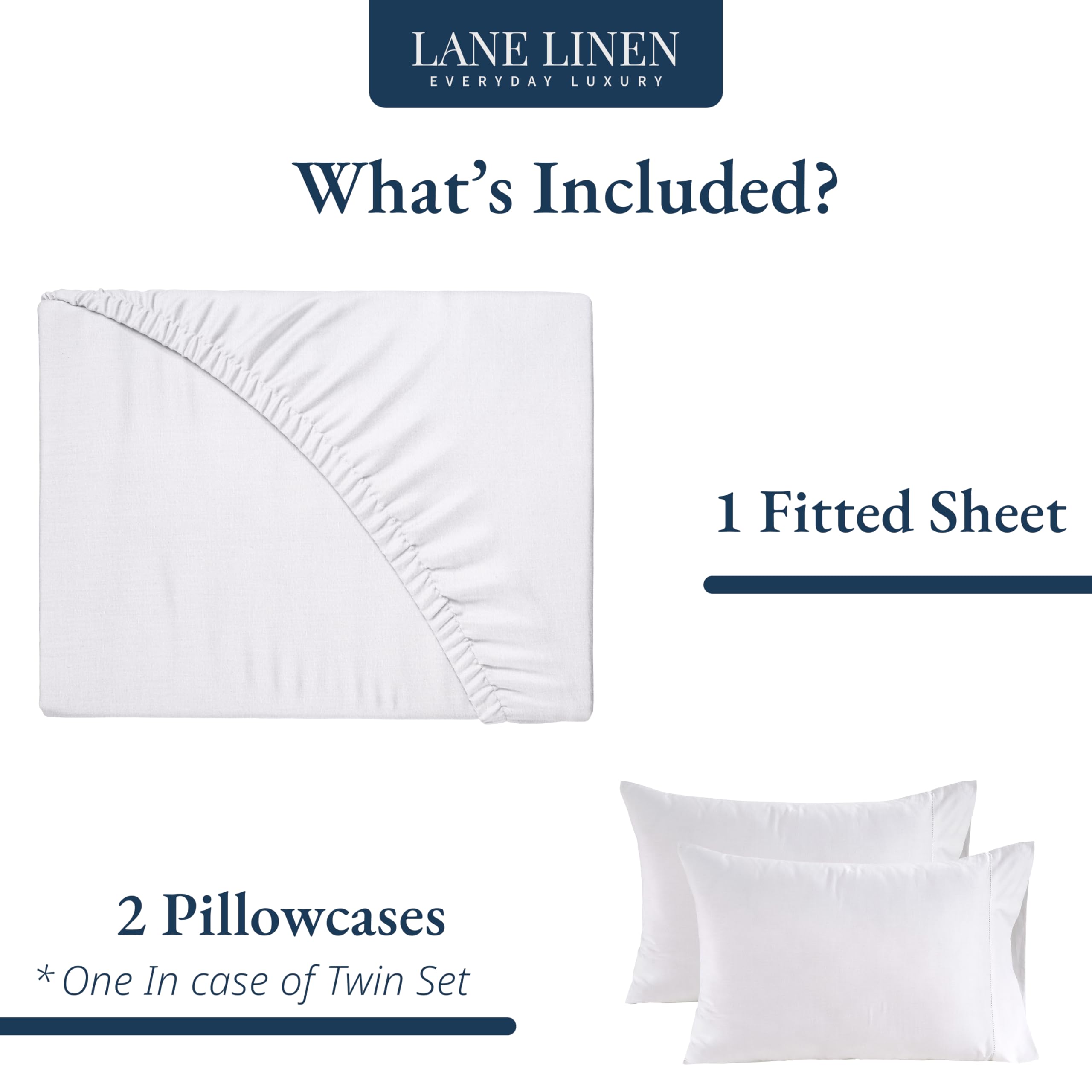 Foto 2 | Sábanas Ajustables Lane Linen, 100% Algodón Orgánico, Talla Doble, Color Blanco - Venta Internacional.