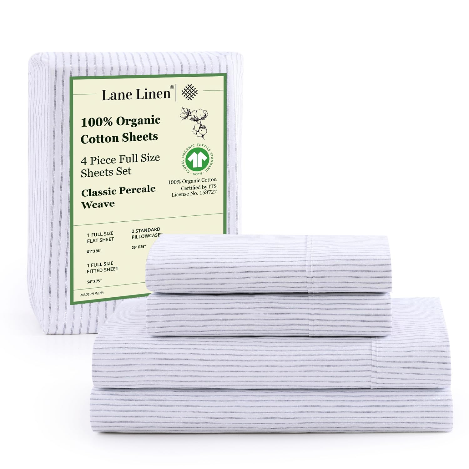Foto 1 | Juego De Sábanas Lane Linen 100% Algodón Orgánico Con Rayas Azules - Venta Internacional.