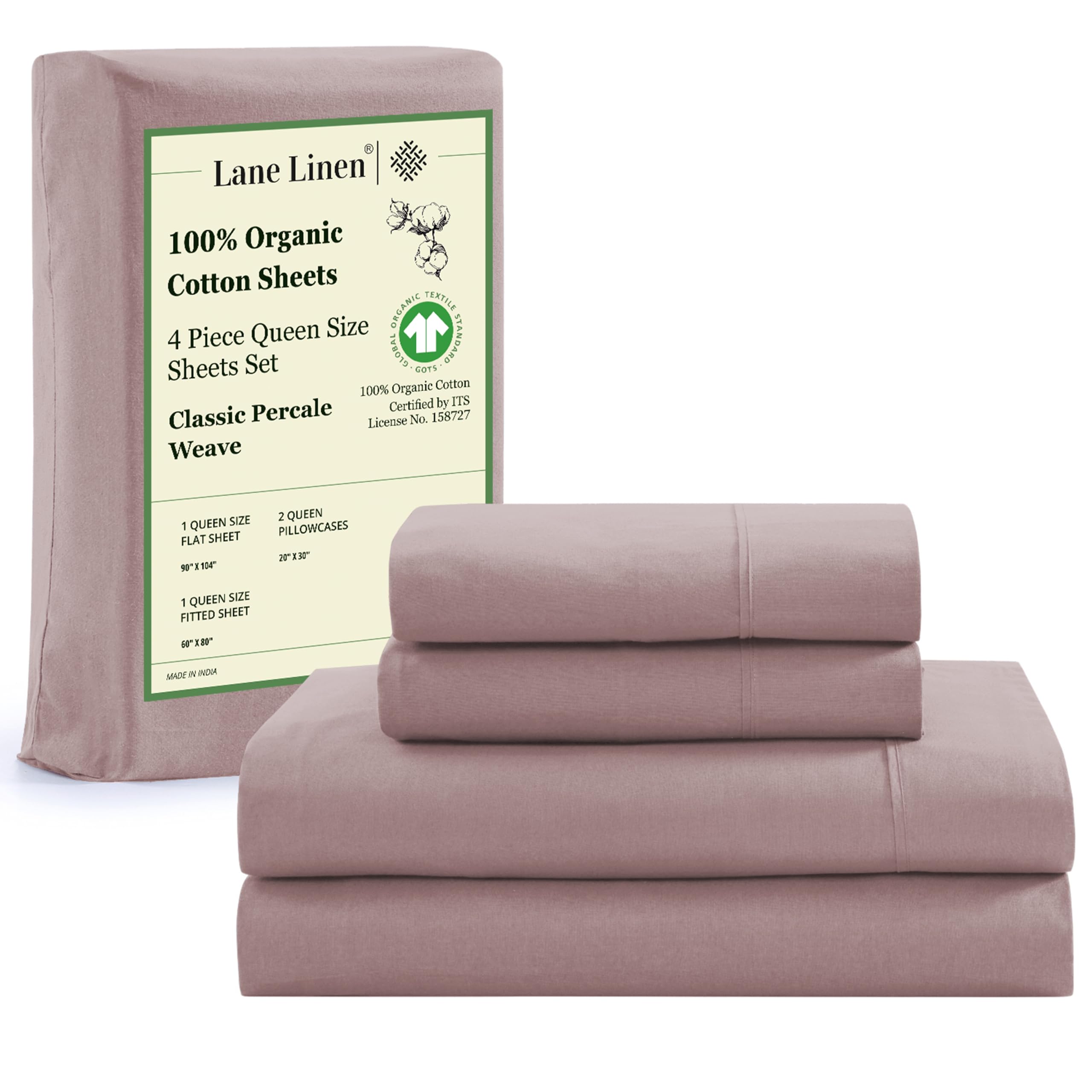 Foto 1 | Juego De Sábanas Lane Linen De Algodón Orgánico Queen Percale Lila - Venta Internacional.