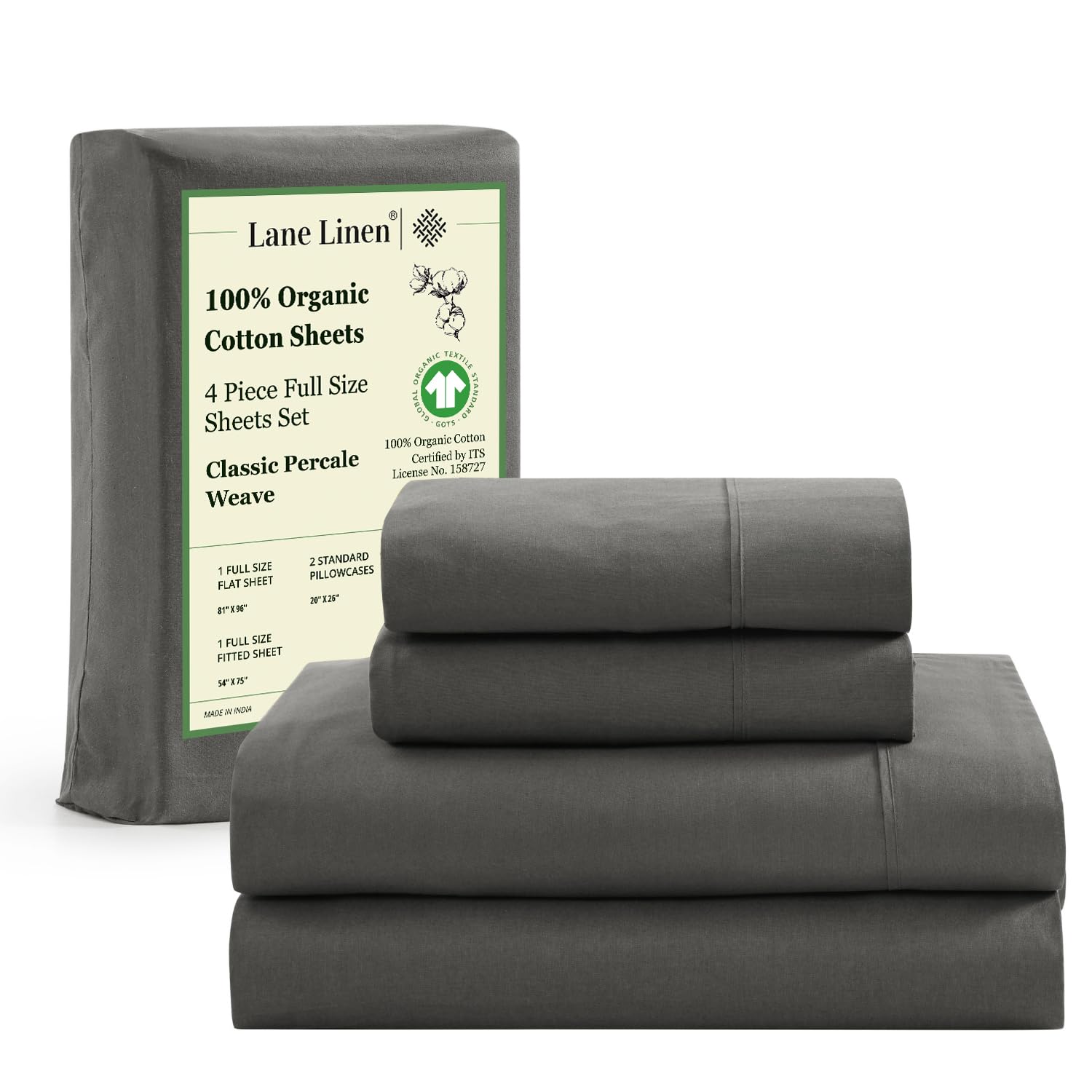 Foto 1 | Juego De Sábanas Lane Linen, 100% Algodón Orgánico, Tamaño Completo, Color Carbón - Venta Internacional.