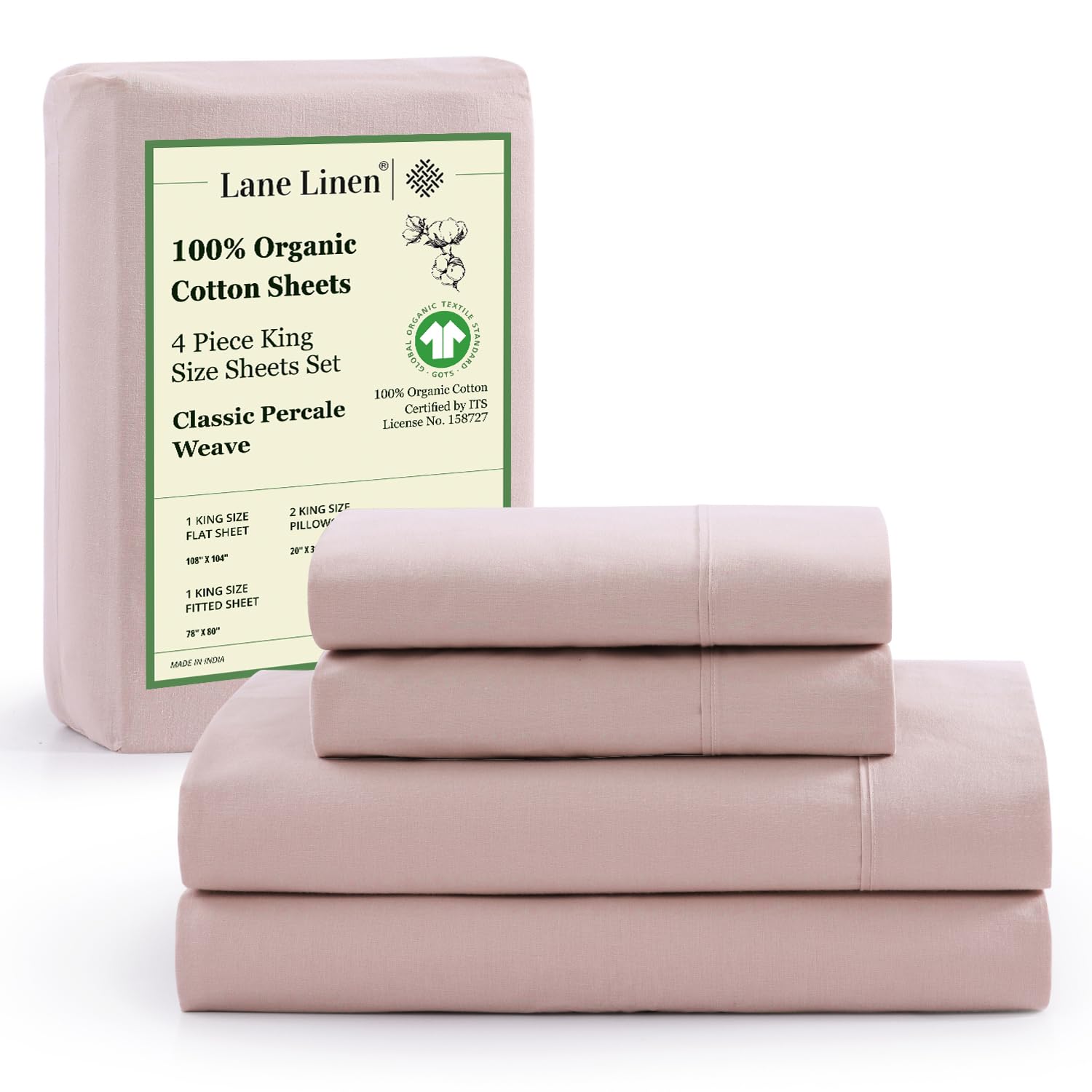 Foto 1 | Juego De Sábanas Lane Linen, 100% Algodón Orgánico, Tamaño King, Color Sepia Rosa - Venta Internacional.