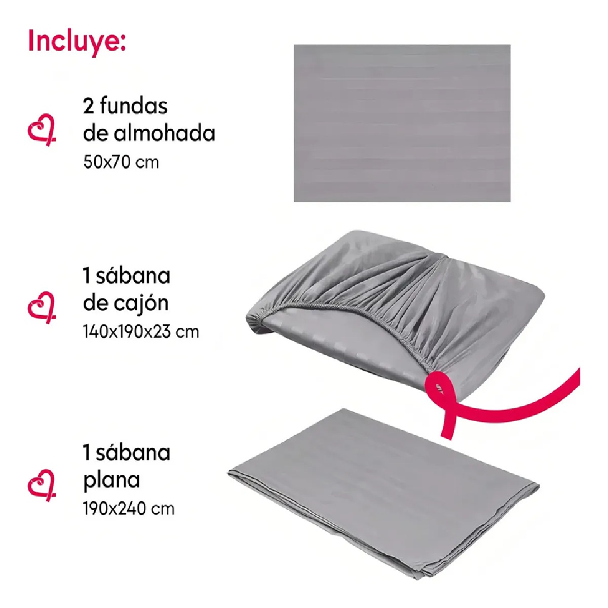Foto 4 | Juego De Sábanas Matrimonial 3000 Hilos Egipcian Premium Gris Claro