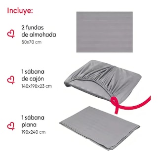 Foto 4 | Juego De Sábanas Matrimonial 3000 Hilos Egipcian Premium Gris Claro