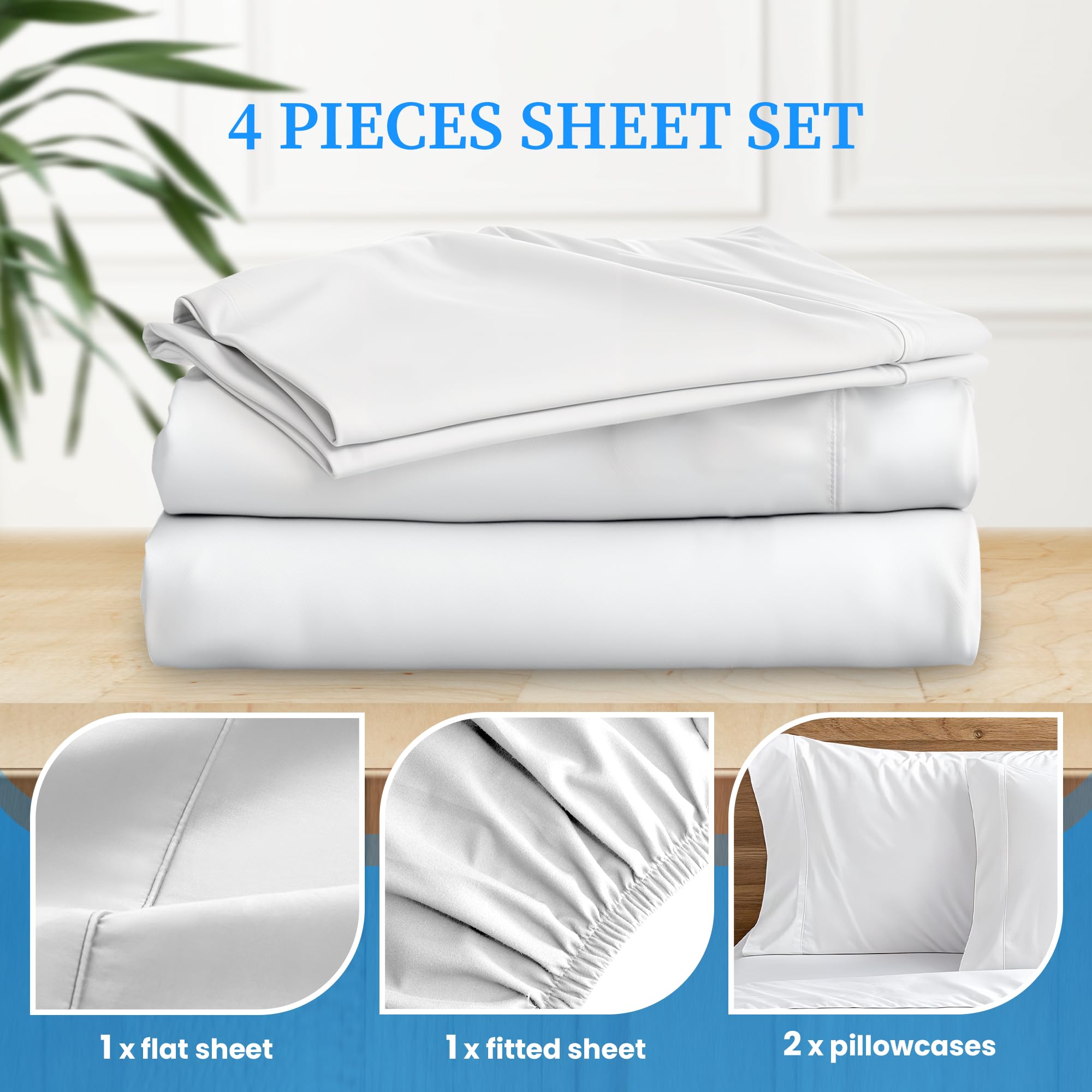 Foto 4 | Juego De Sábanas Simple Deluxe Queen Size 4 Piezas, Color Blanco - Venta Internacional.