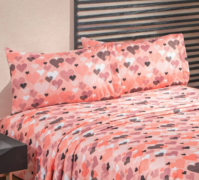Foto 3 pulgar | Juego De Sábanas Matrimoniales Xtellar En Microfibra Con Elegante Estampado De Corazones
