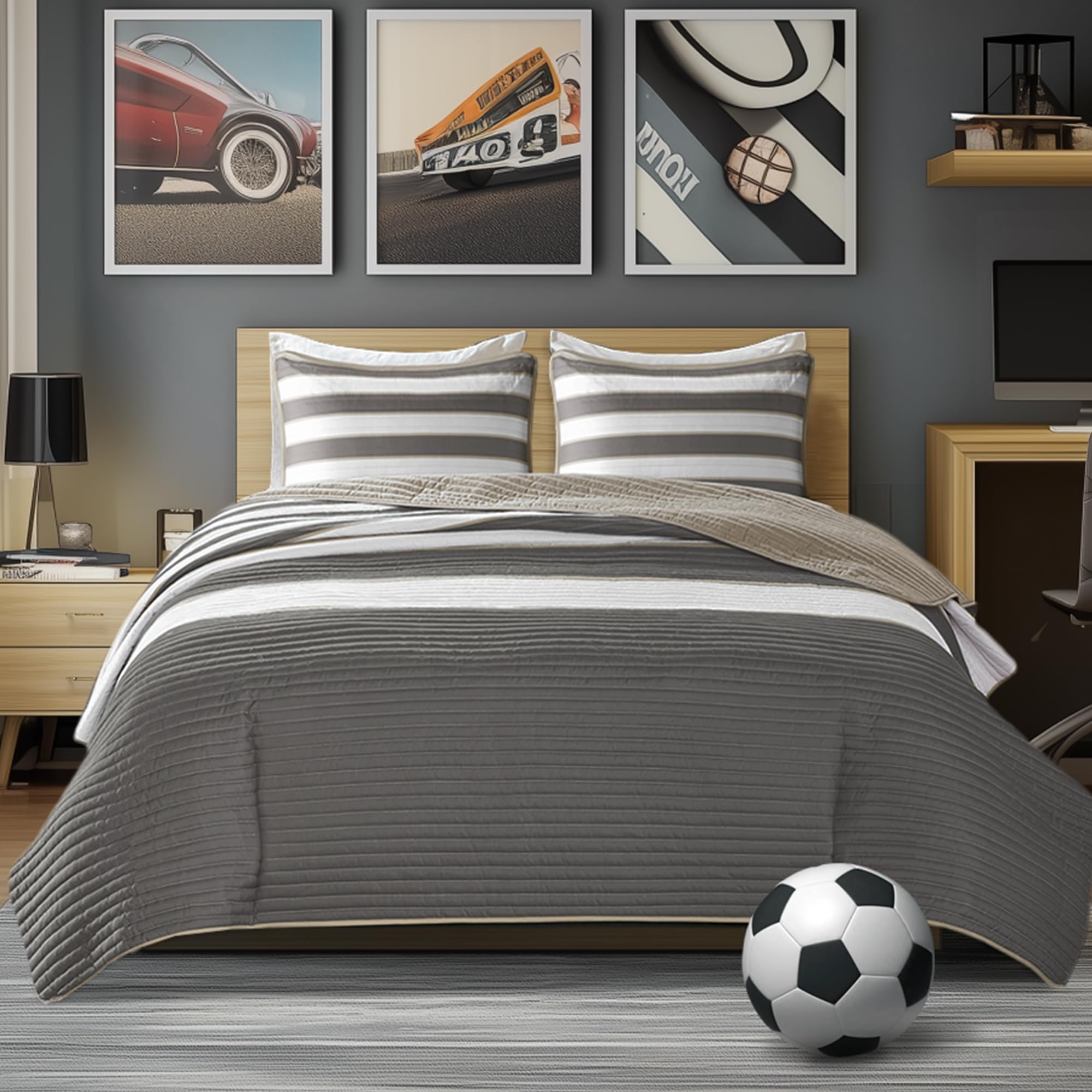 Foto 2 pulgar | Juego De Colcha Comfort Spaces Verone Queen Size, Gris, 3 Piezas - Venta Internacional.