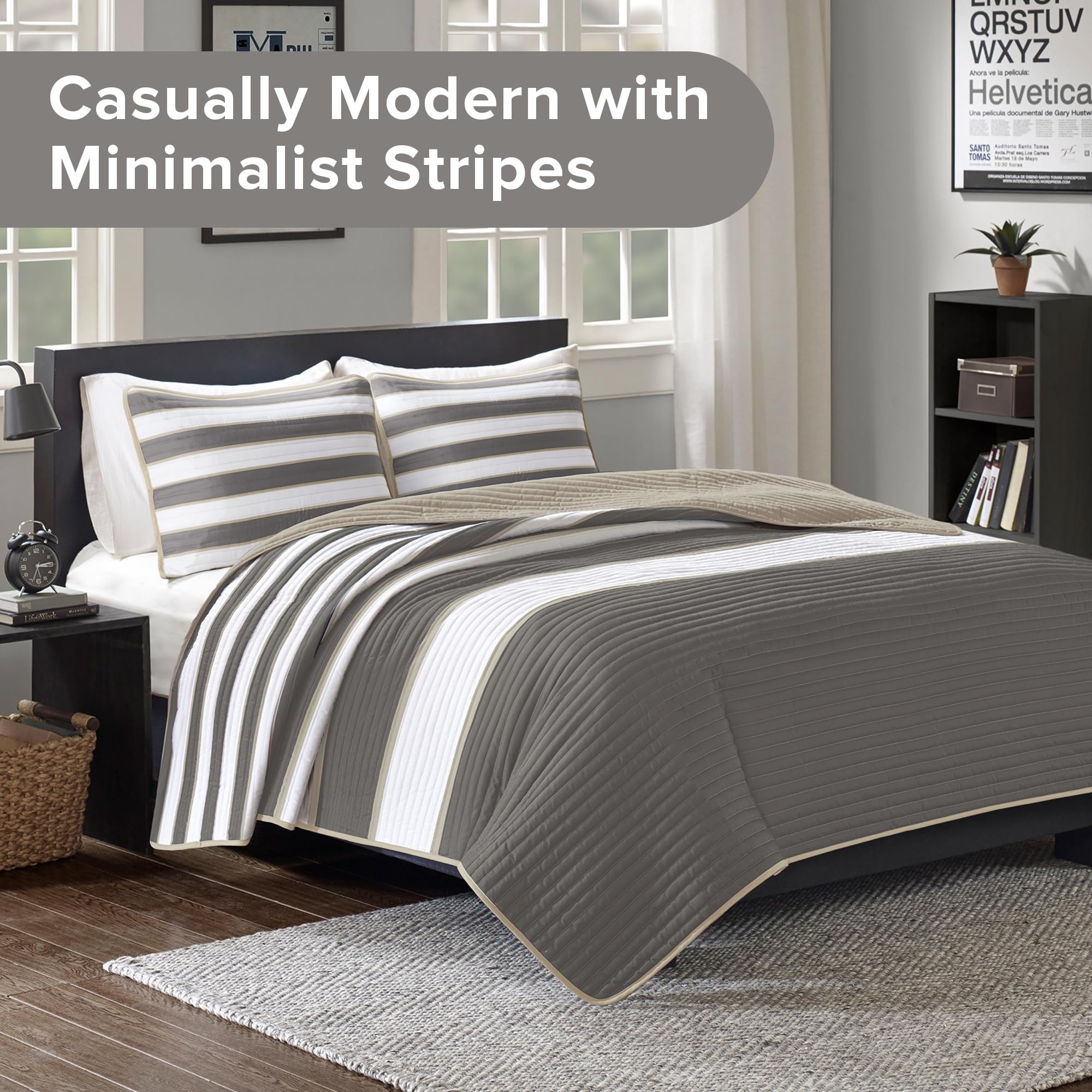Foto 3 pulgar | Juego De Colcha Comfort Spaces Verone Queen Size, Gris, 3 Piezas - Venta Internacional.