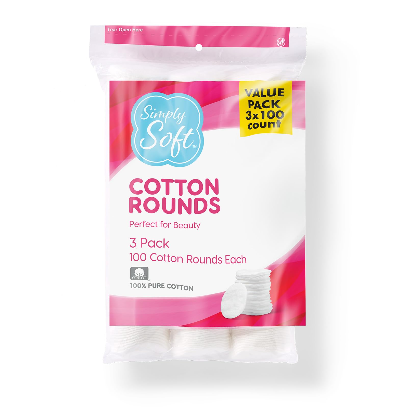 Foto 2 pulgar | Cotton Rounds Medline Simply Soft, 300 Unidades, 100% Algodón - Venta Internacional.