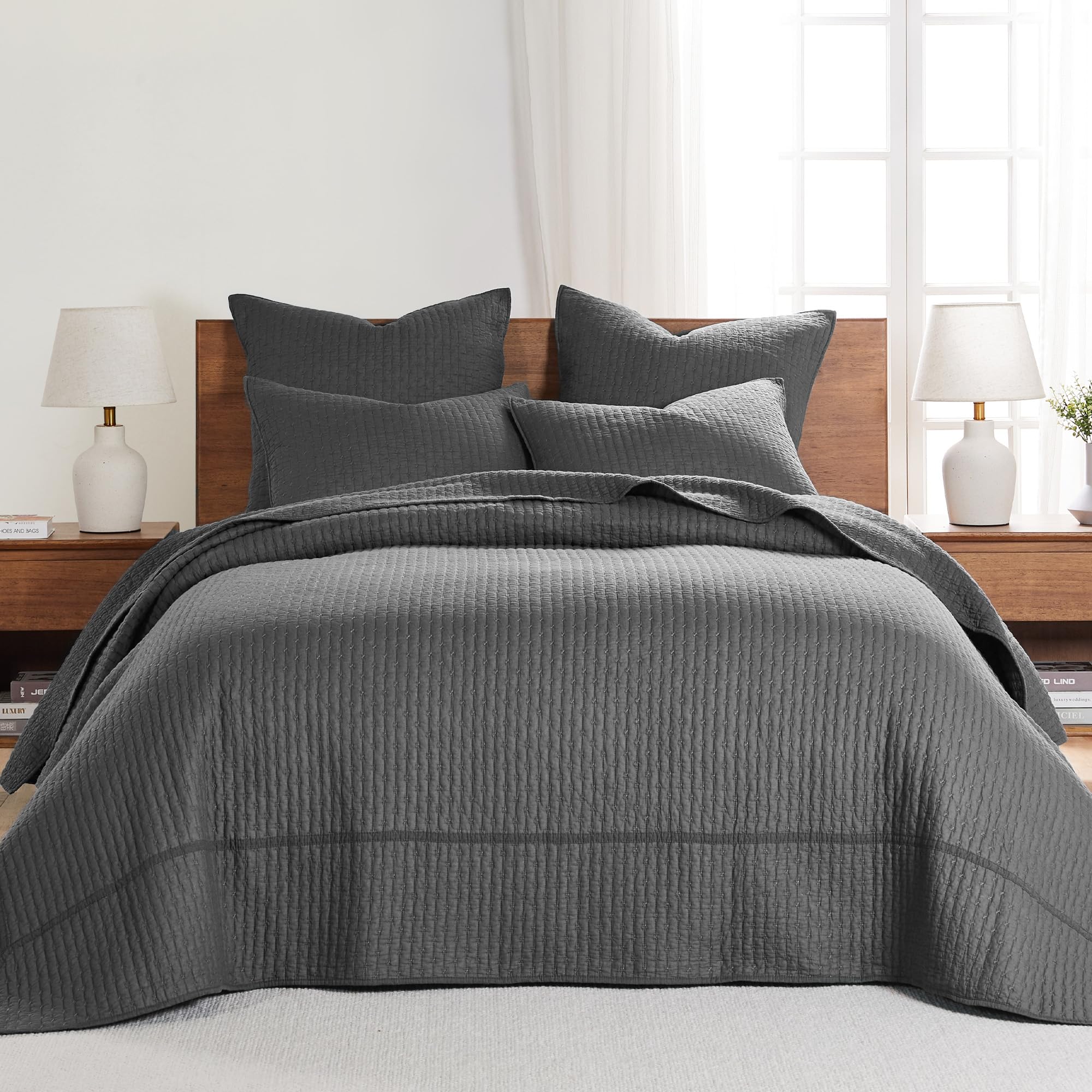 Foto 1 | Juego De Colchas Levtex Home Cross Stitch Charcoal Queen - Venta Internacional.