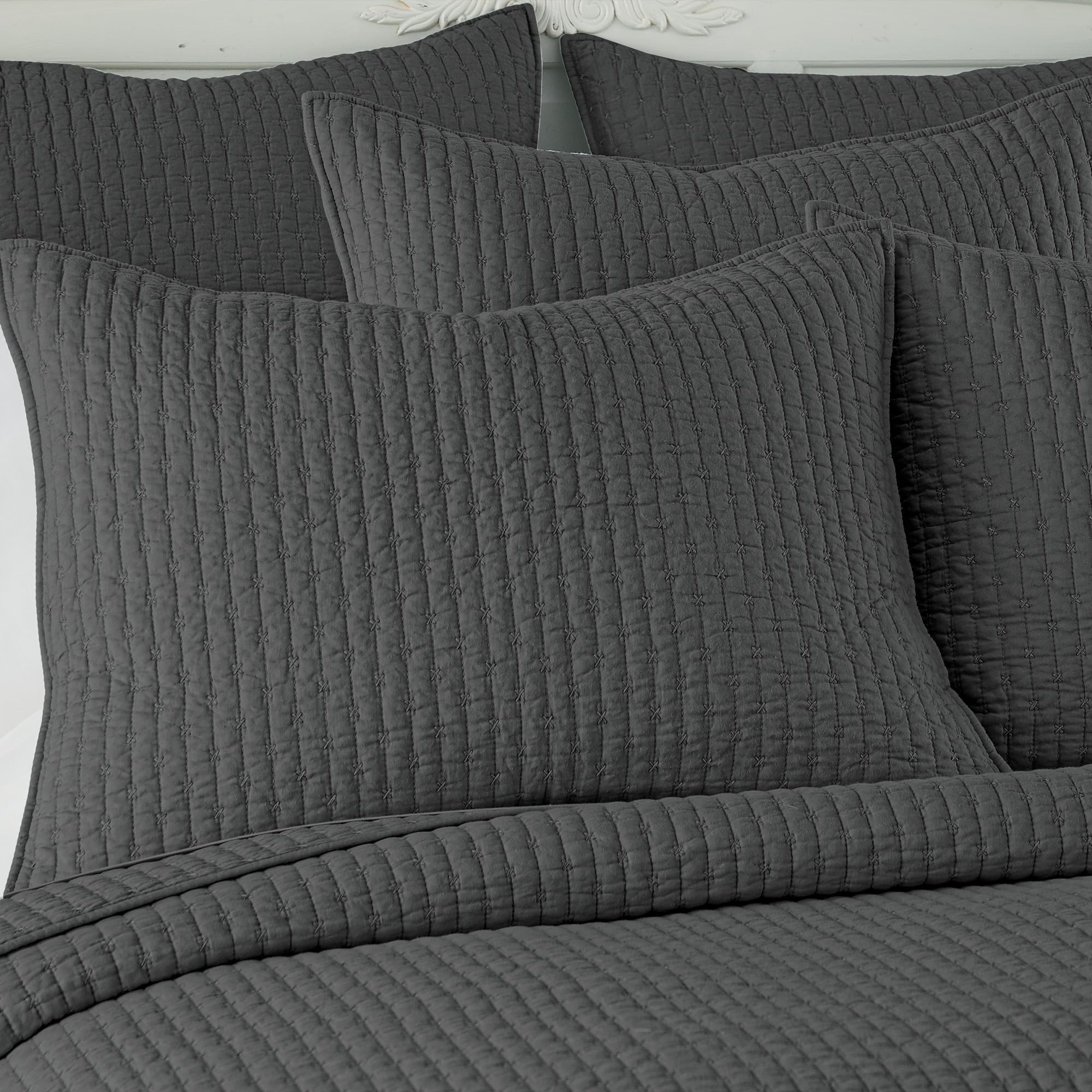 Foto 5 | Juego De Colchas Levtex Home Cross Stitch Charcoal Queen - Venta Internacional.